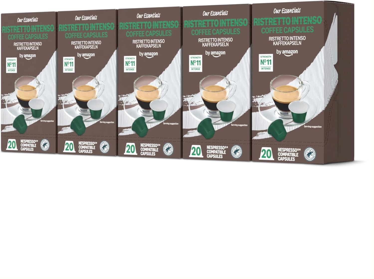 by Amazon ▫️ Ristretto Intense Cápsulas de café compatíveis com Nespresso, 100 cápsulas (5 embalagens x 20) - Rainforest Alliance Certified
