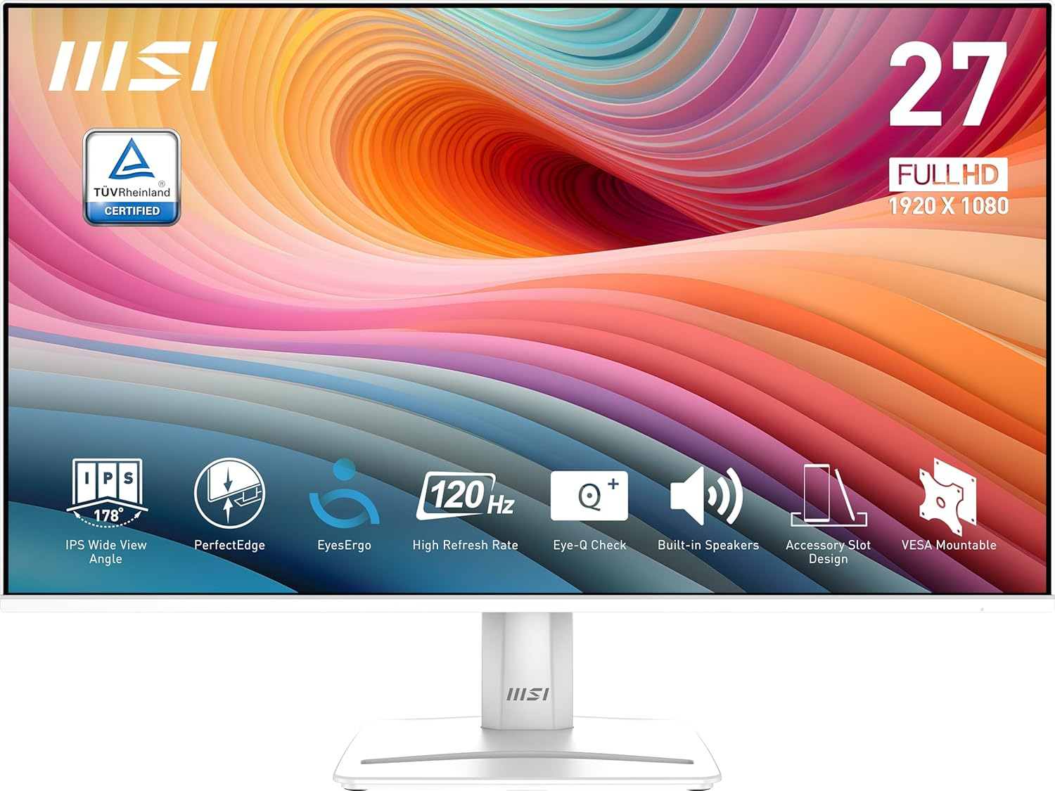 MSI ▫️ Pro MP275W E2, monitor profissional FHD de 27 polegadas, painel IPS 1920 x 1080, sem moldura nos 4 lados, taxa de atualização de 120 Hz, ecrã agradável à vista, inclinação ajustável, inclinação ajustável