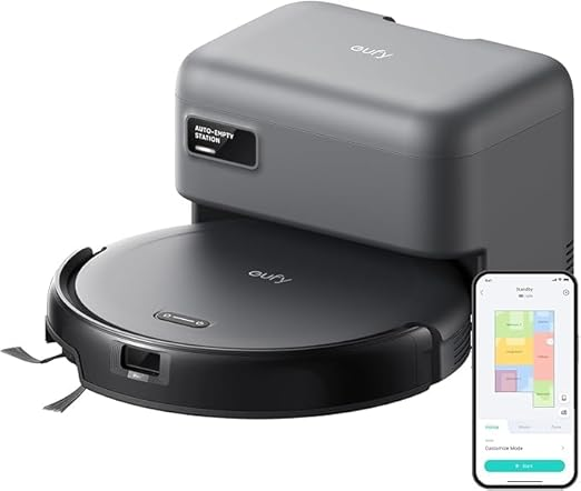 eufy ▫️ aspirador robô C10 com estação de aspiração automática, design ultrafino de 7,2 cm, limpeza de alcatifas, escova de cantos extensível, esvaziamento automático, navegação por laser e infravermelhos