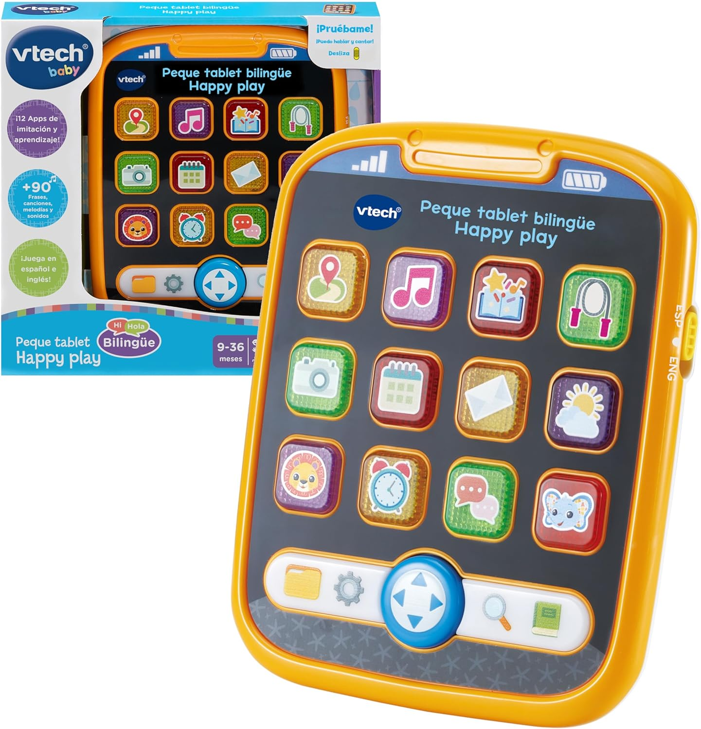 VTech ▫️ Baby Peque Tablet Bilingue Happy Play, Espanhol-Inglês, Tablet Educativo para Crianças, Novo Vocabulário, Incentiva o Desenvolvimento da Linguagem, Presente para Bebés +6 Meses, Versão ESP