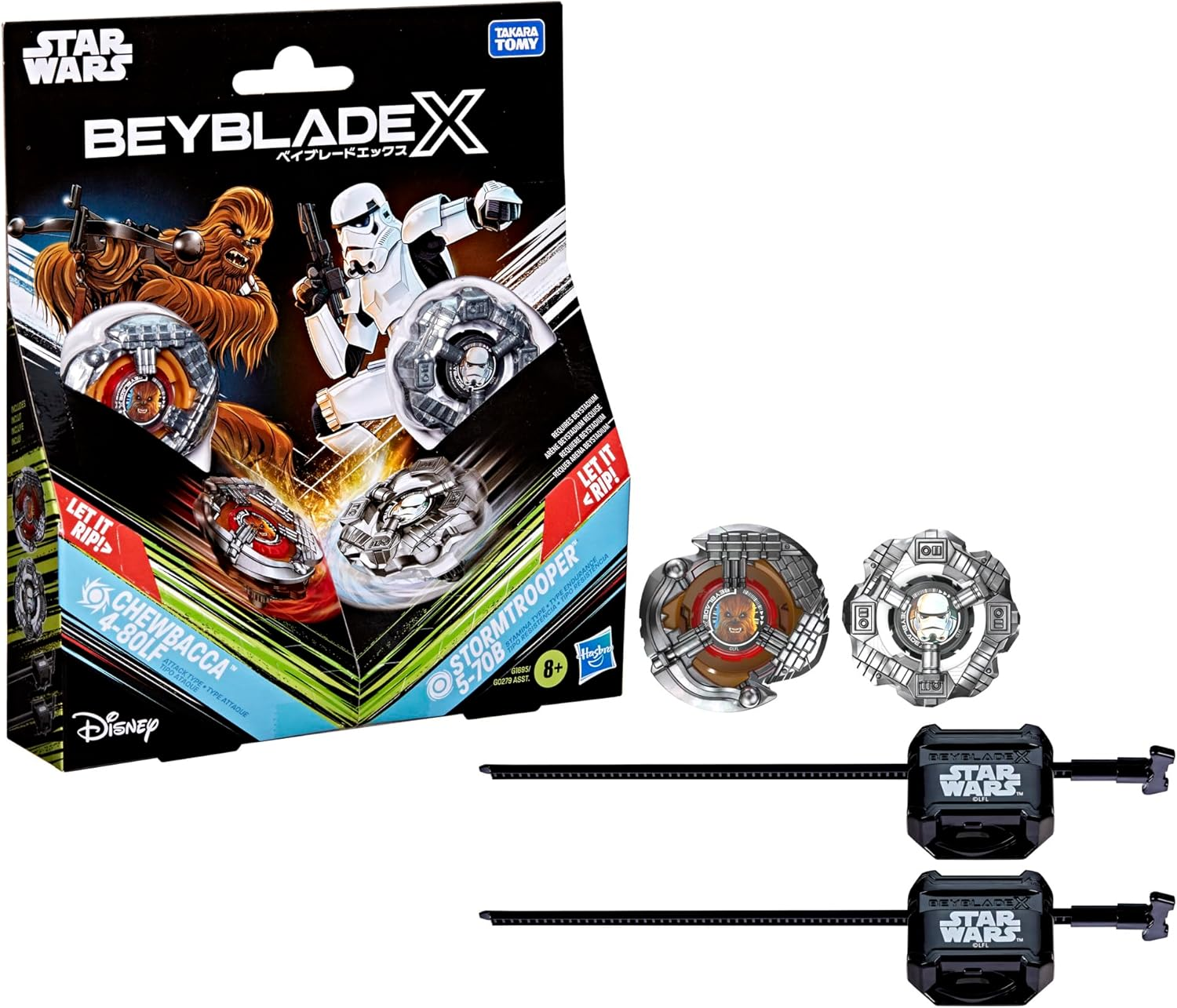 Hasbro ▫️ Colaboração entre Beyblade X e Star Wars, Chewbacca 4-80LF vs. Stormtrooper 5-70B