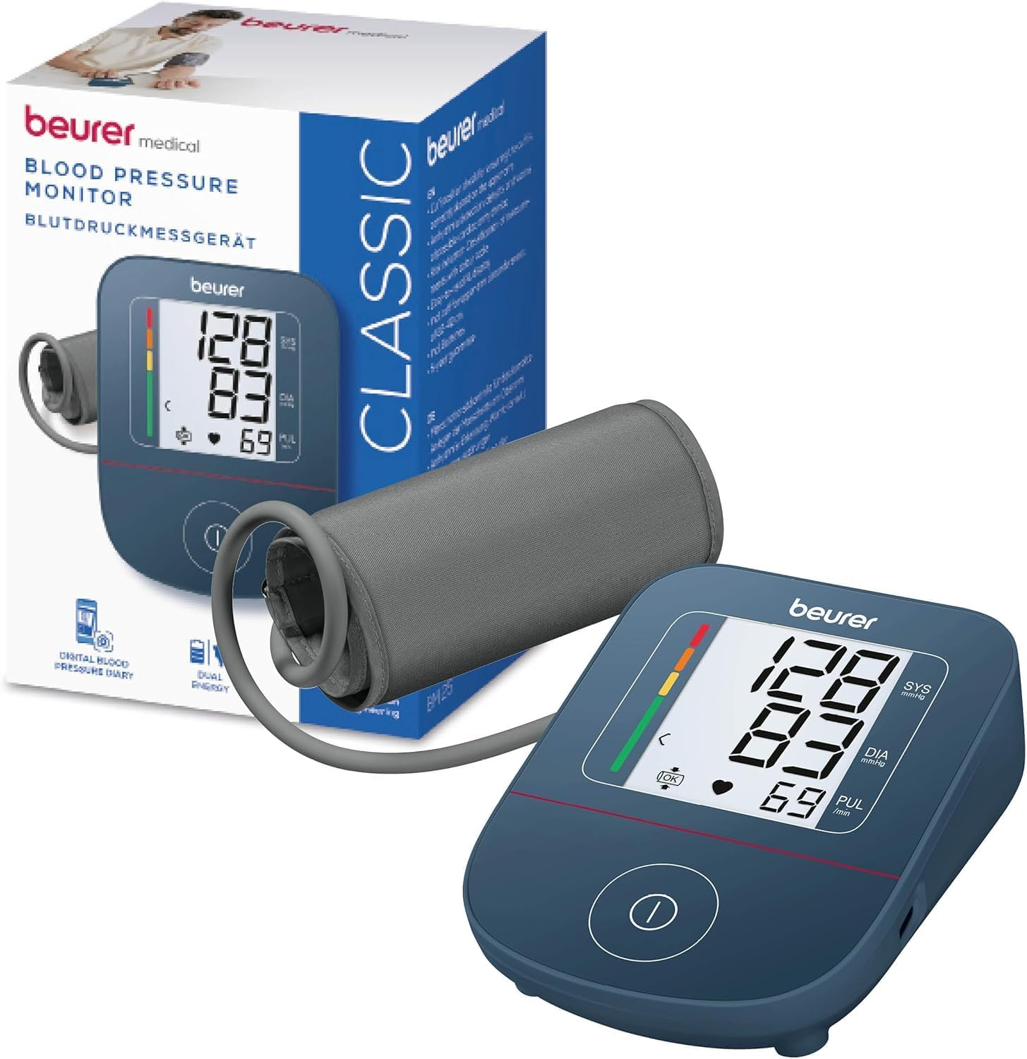Beurer ▫️ BM 25 Monitor de tensão arterial para o braço, funcionamento simples com um botão, medição exacta, deteção de arritmia, com porta USB-C, braçadeira para 22-42 cm, transferência de dados para Apple Health e muito mais