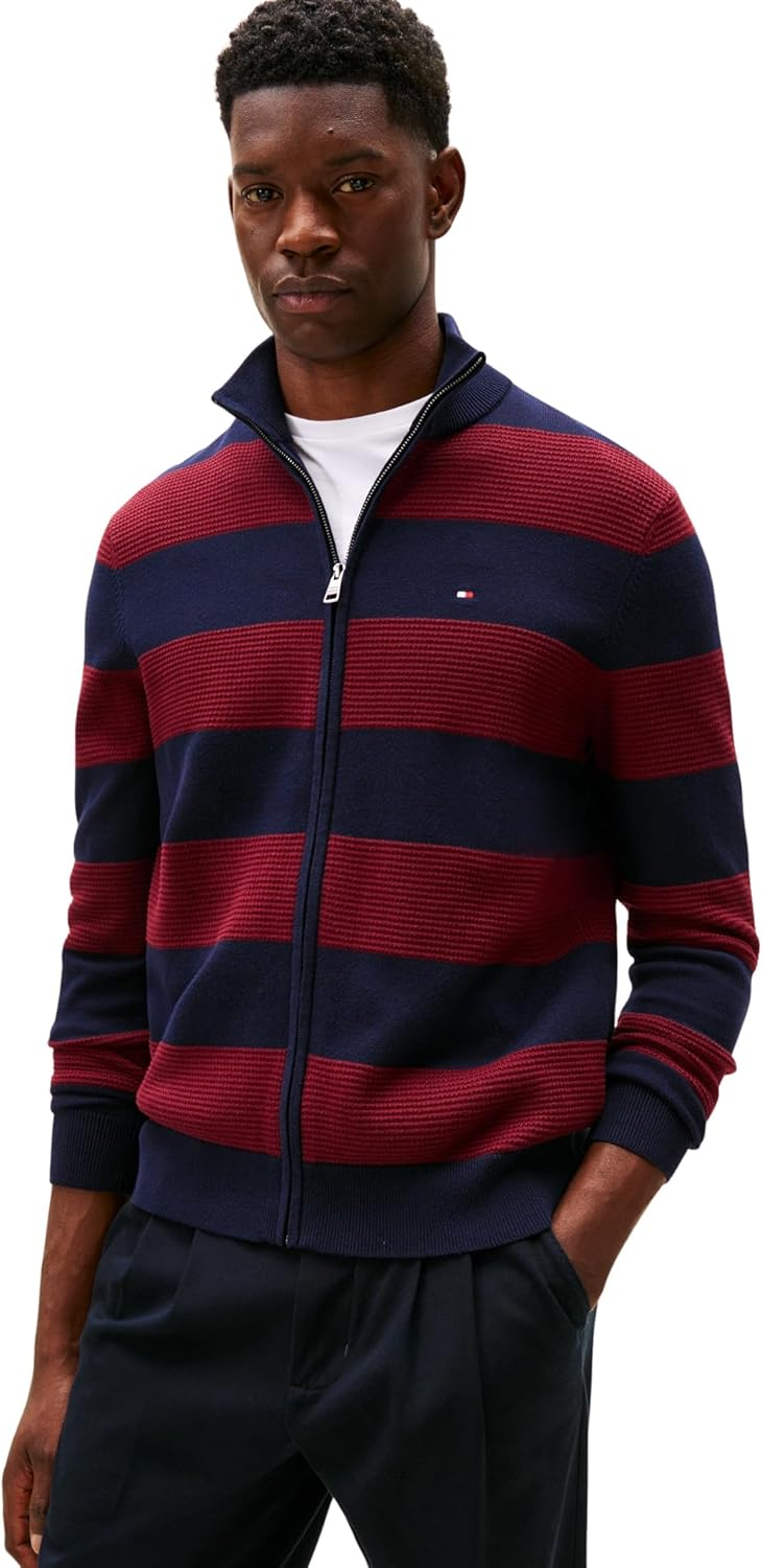 Tommy Hilfiger ▫️ Pulôver de gola alta com fecho de correr para homem em algodão