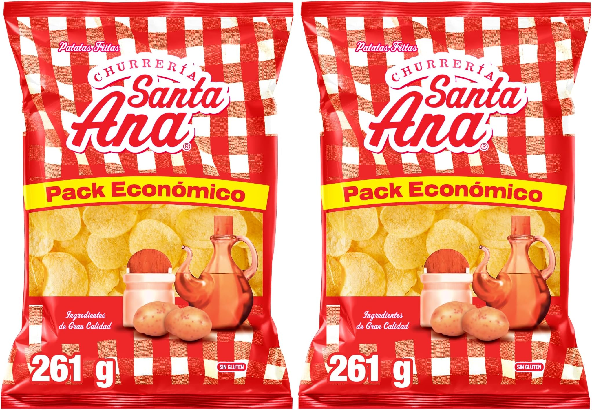 Santa Ana ▫️ Batatas fritas de pacote à moda da Churrería com sal, produto Snack, Snack em saco familiar de 261gr.
