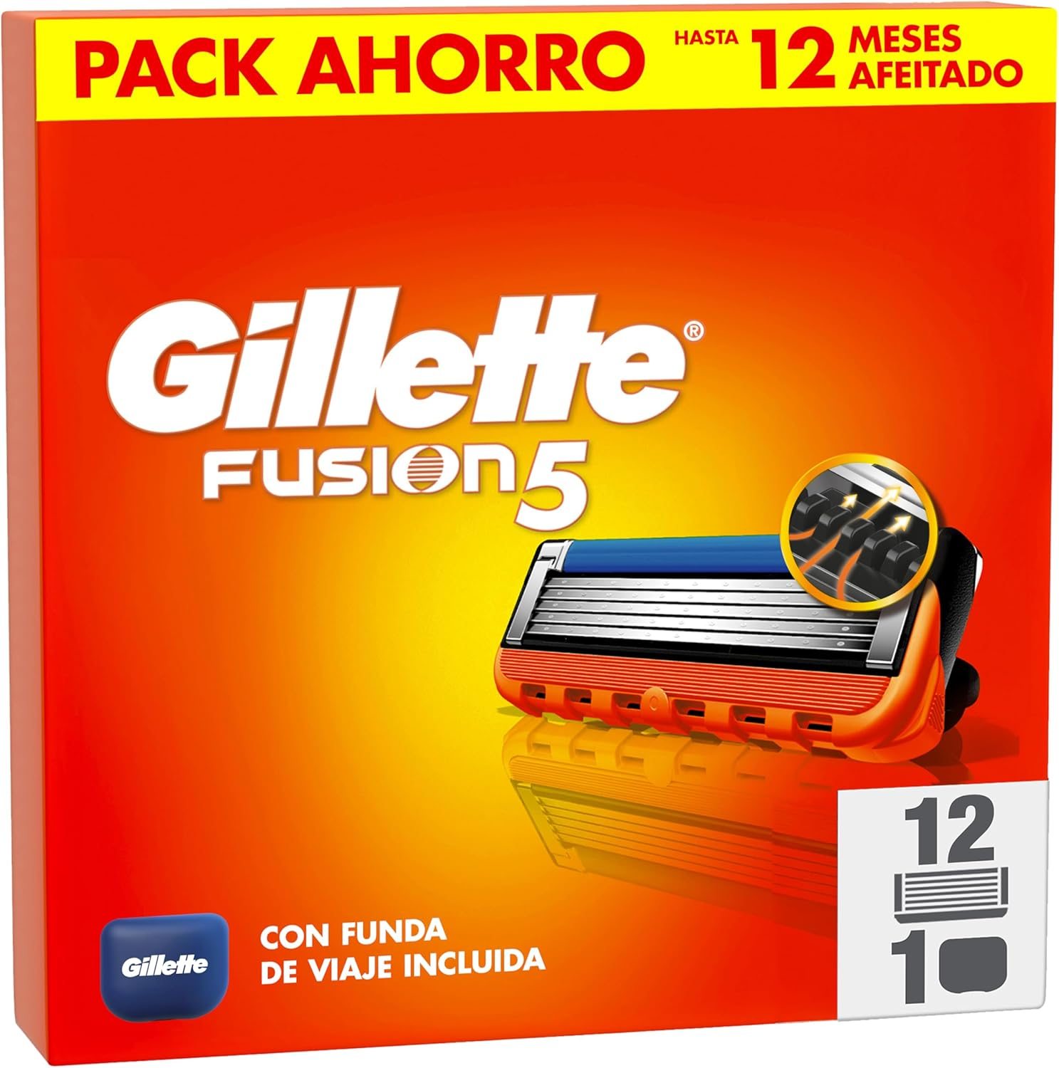 Gillette ▫️ Fusion5 12 recargas de lâmina de barbear, lâminas de barbear de 5 lâminas, tira de gel lubrificante e aparador de precisão