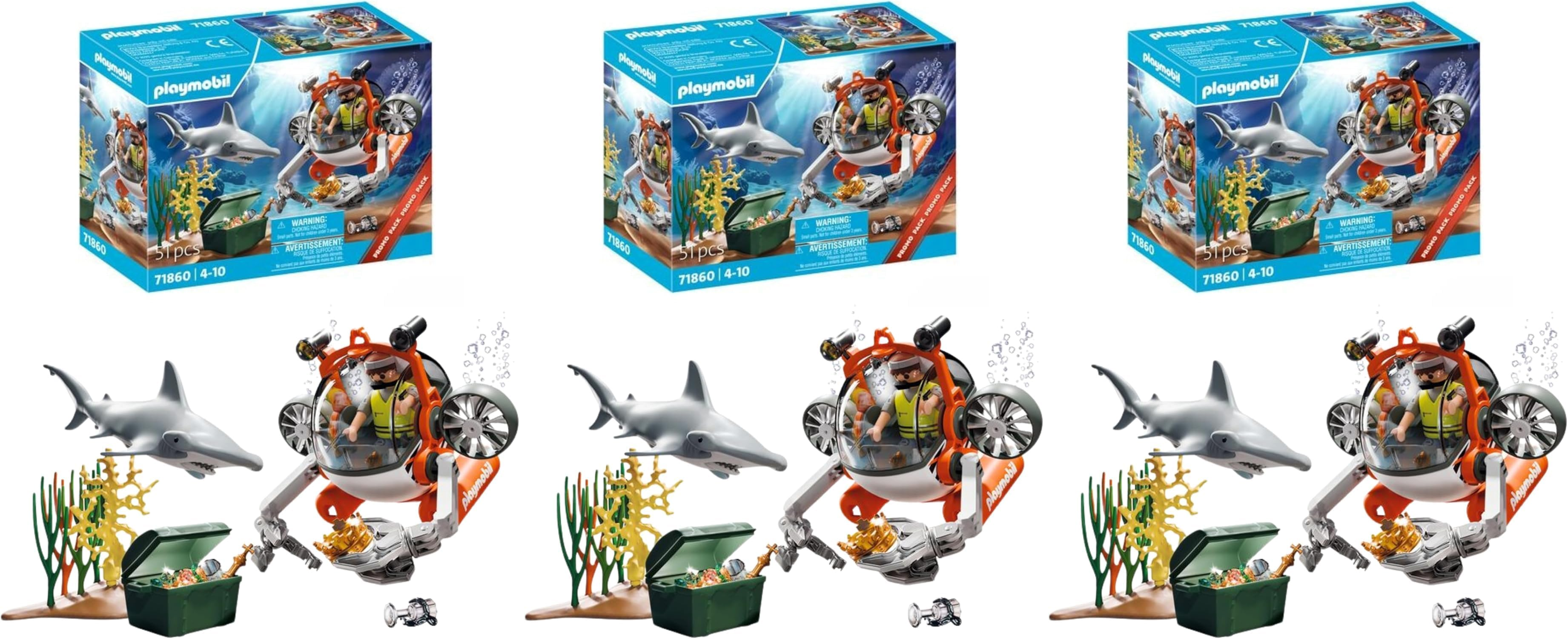 PLAYMOBIL ▫️ Pack Promo | Caça ao Tesouro com Submarino | Brinquedo para maiores de 4 anos | Prenda ideal para crianças | Aventura subaquática com figuras e acessórios | 71860