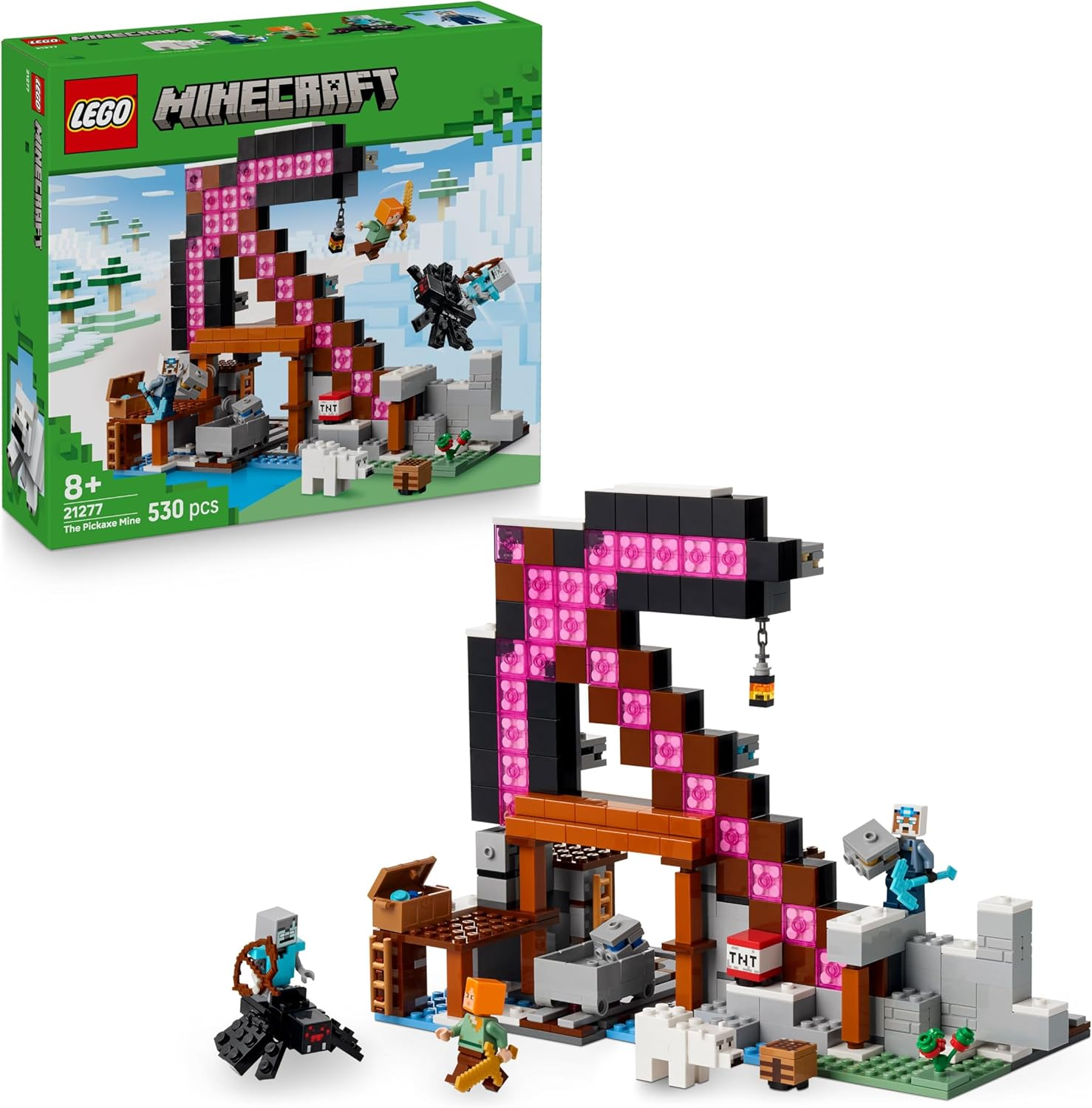 LEGO ▫️ Minecraft A Mina de Picareta - Brinquedo Interativo - Alex, Mineiro e Figuras de Cavaleiro Aracnídeo Errante - Prenda de Jogador Colecionável para Rapazes e Raparigas a partir dos 8 anos 21277