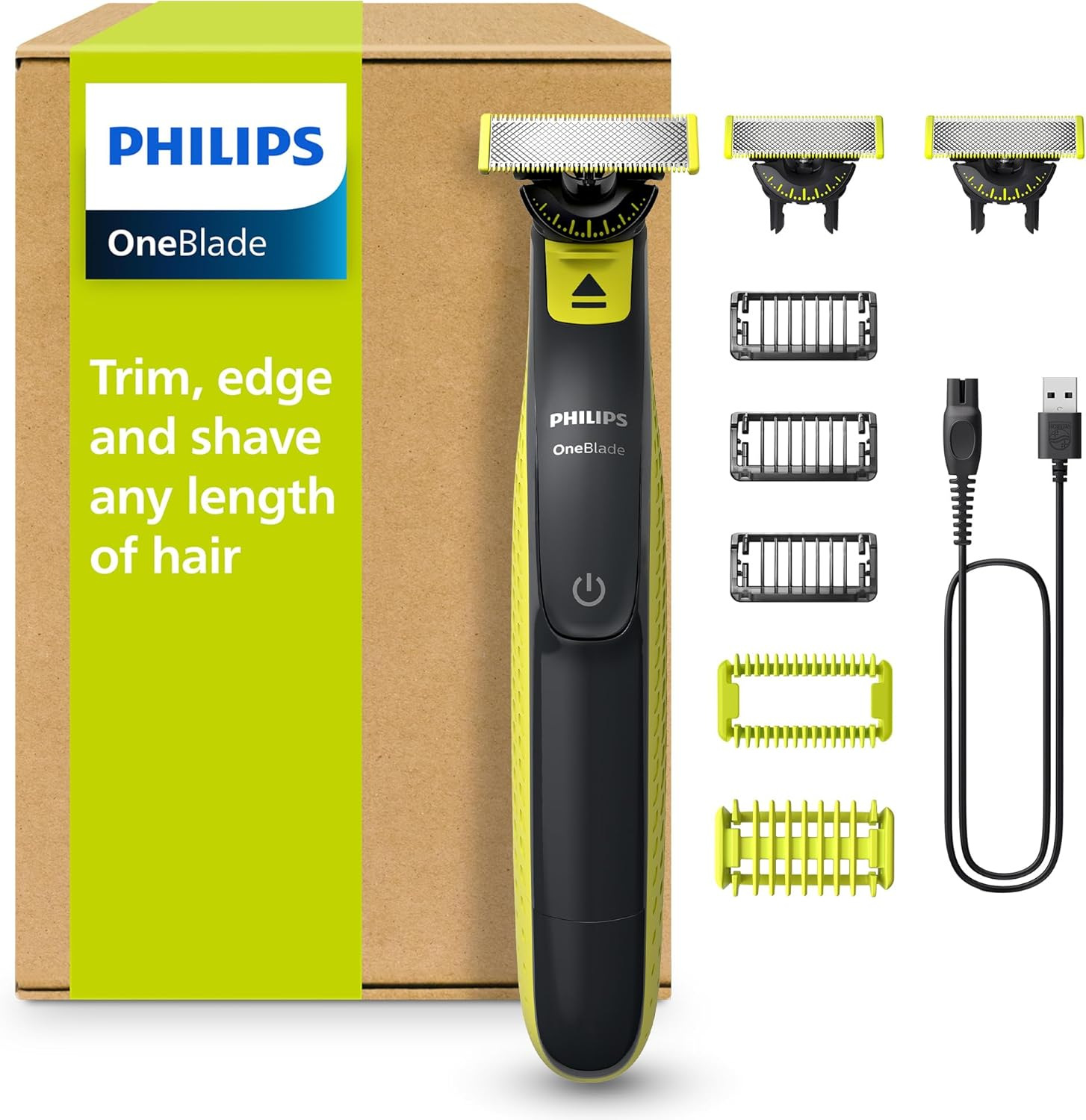 Philips ▫️ OneBlade 360 Genuine Barber, máquina de barbear e aparar eléctrica para rosto e corpo, 3 lâminas 360, 3 pentes para barba por fazer (1,3,5 mm), 1 kit para o corpo, QP2824/31