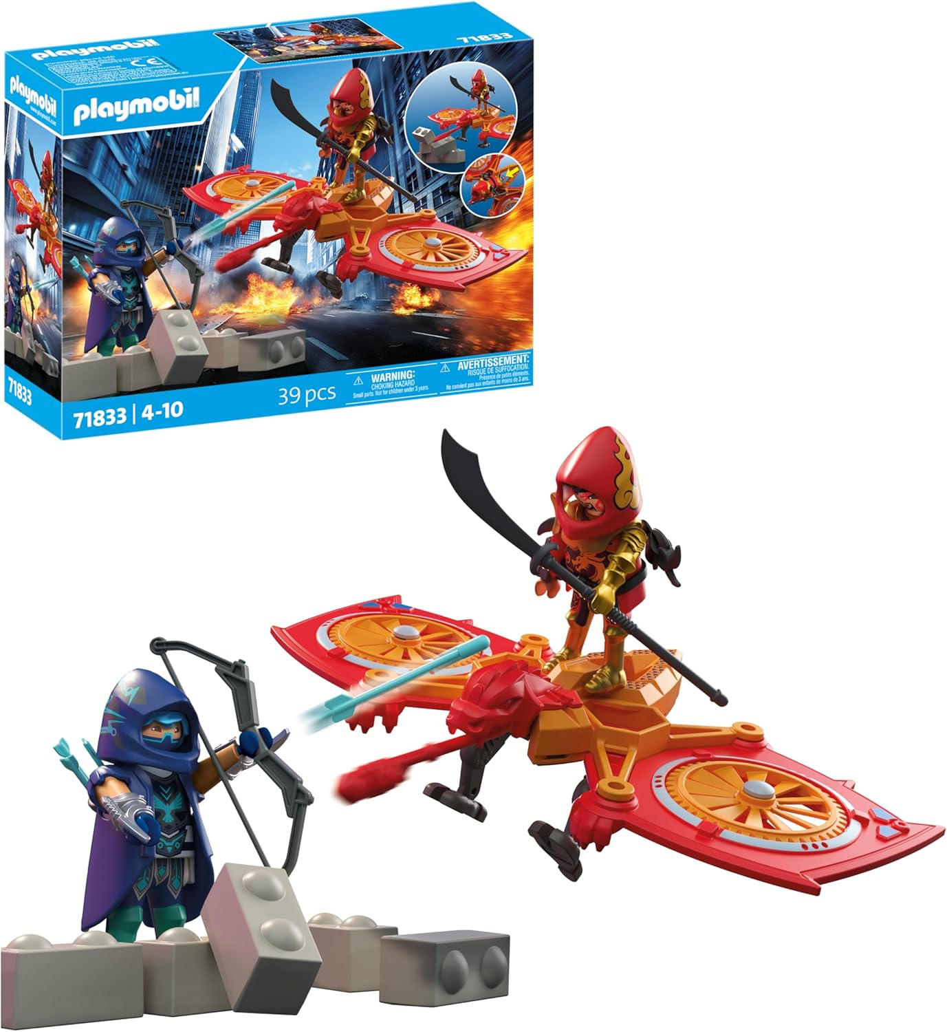 PLAYMOBIL ▫️ Heróis | Drone dos heróis contra o ninja malvado | Brinquedo para maiores de 5 anos | Prenda para crianças | com drone e figuras para jogos de role-playing cheios de aventura | 71833