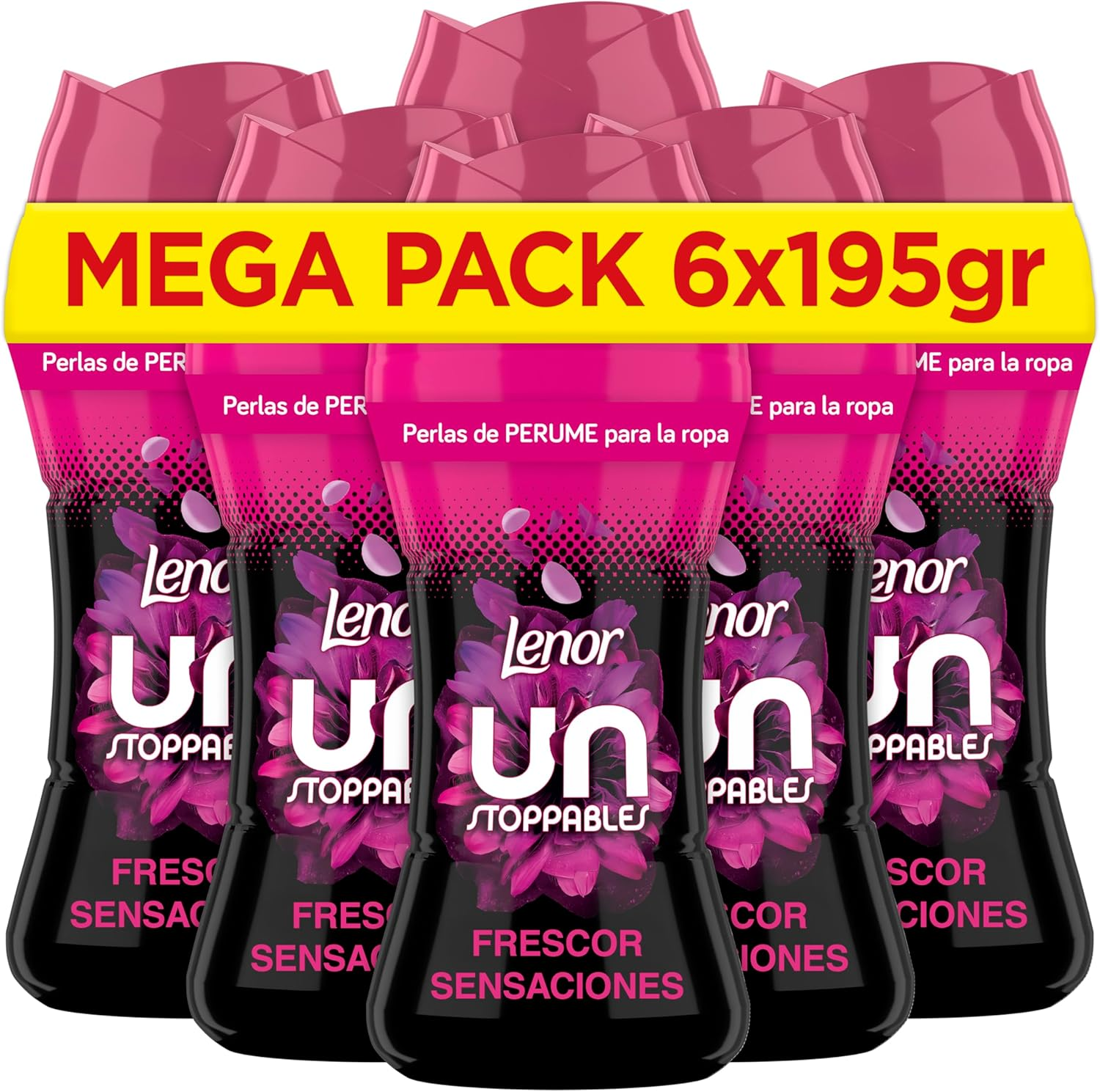 LENOR ▫️ UNstoppables Pérolas de perfume para roupa, 96 lavagens (6 x 195g), amaciador de fragrâncias Fresh Sensations, intensificador de frescura