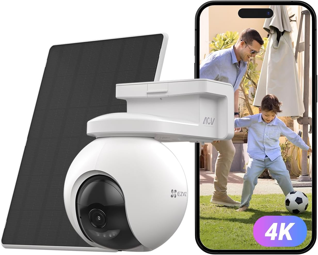 EZVIZ ▫️ Câmara de vigilância WiFi exterior 4K com bateria alimentada por energia solar, câmara sem fios AOV 2.0 360° 10400mAh, áudio bidirecional, deteção de pessoas/veículos, visão nocturna a cores, kit CB8 Pro