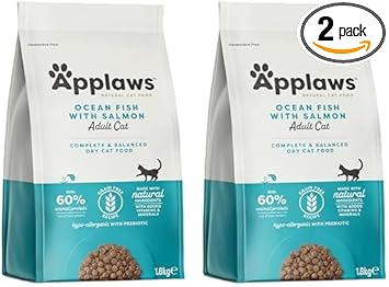 Applaws ▫️ Complete Natural Grain Free Ocean Fish with Salmon Adult Dry Cat Food - 1.8kg Resealable Bag (Pack of 2)