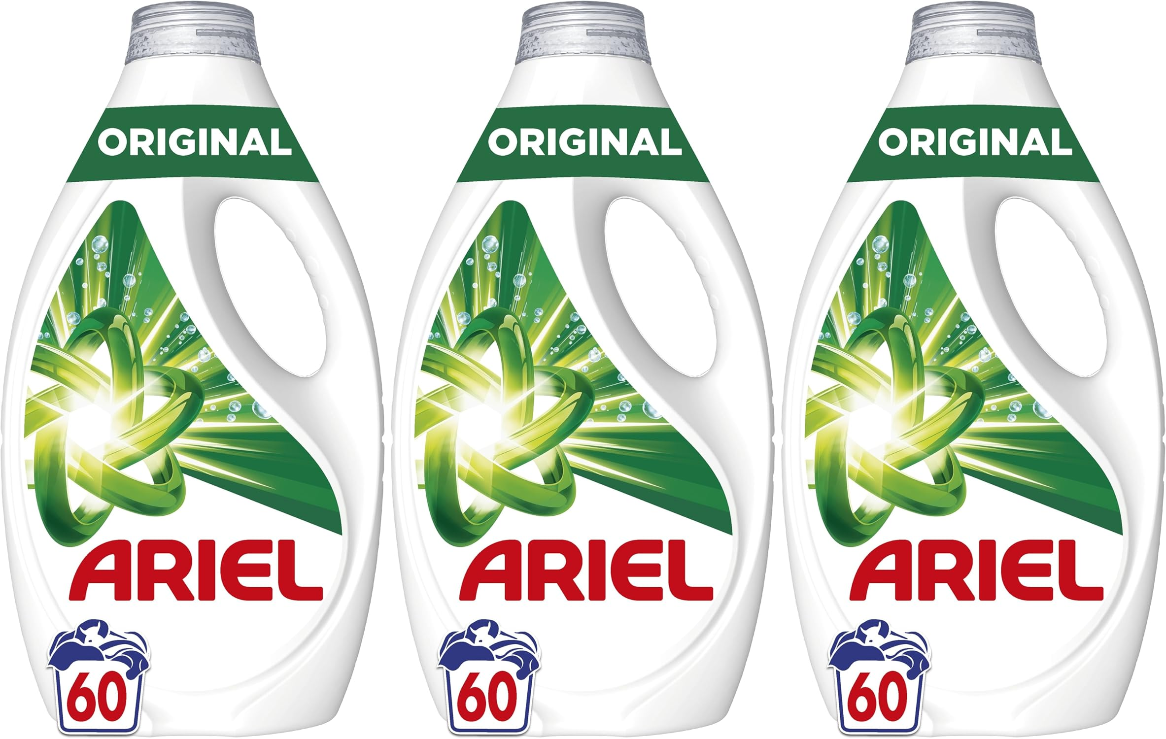 Ariel ▫️ Detergente líquido para máquinas de lavar roupa 60 lavagens, original, limpeza melhorada com sabão em ciclos mais frios com a tecnologia exclusiva de limpeza a frio