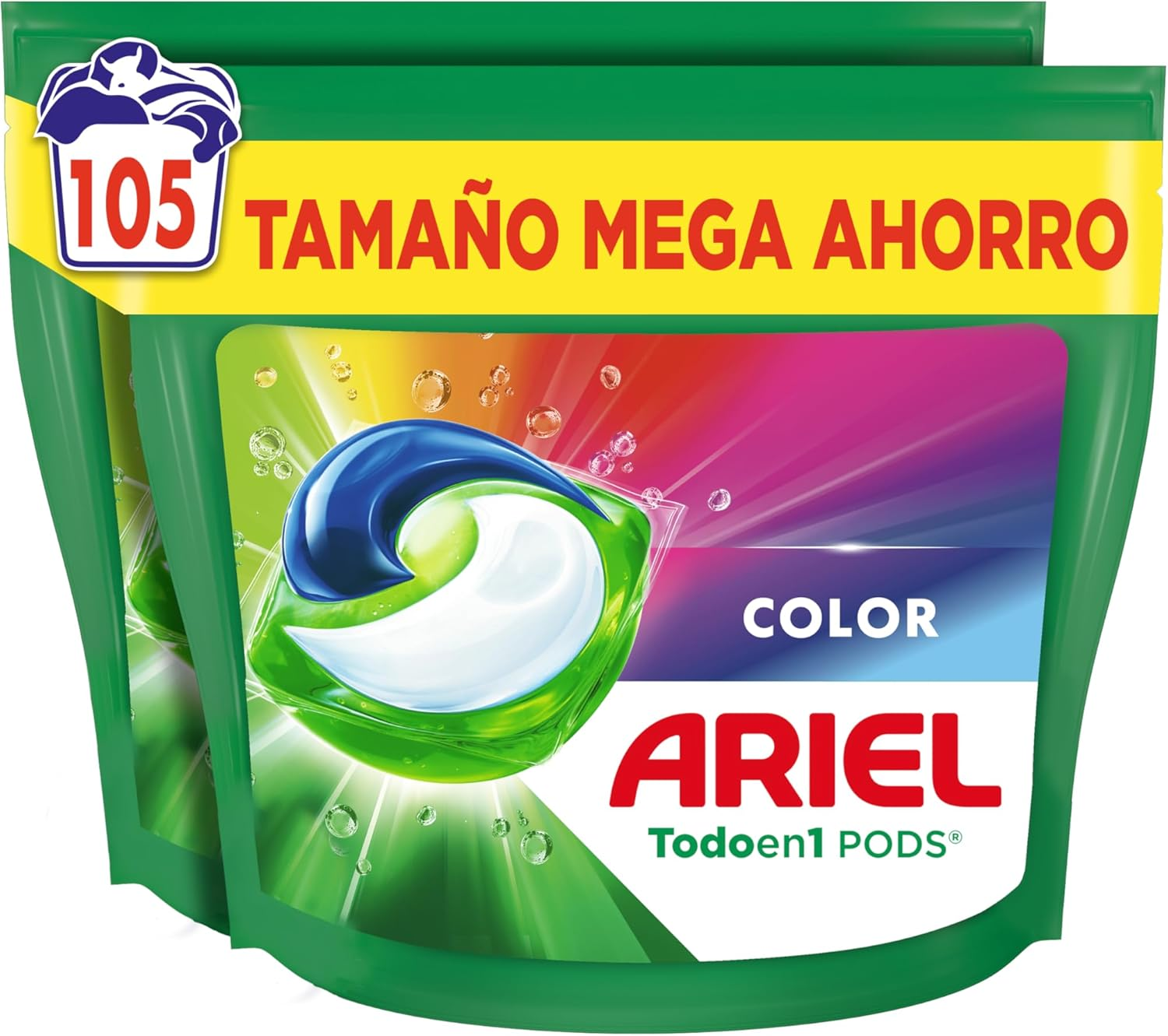 Ariel ▫️ PODS Detergente Líquido para Máquina de Lavar Roupa Tudo em 1 105 Cápsulas/Pellets, Sabão para Cuidados Extra com a Cor, Mais Cor e Brilho, Limpeza Profunda
