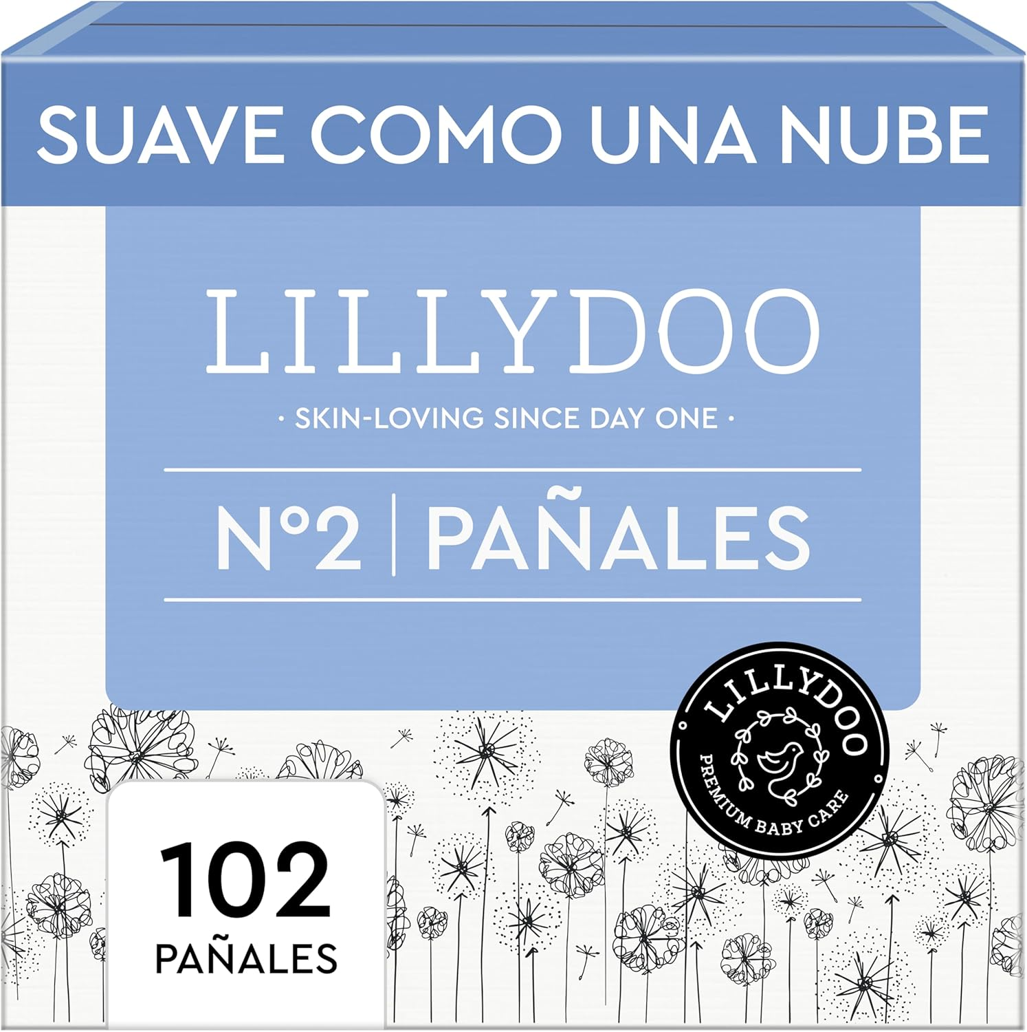 LILLYDOO ▫️ Fraldas amigas da pele - tamanho 2 (4+ kg), caixa de meio mês (102 unidades), proteção contra fugas, macias, sem perfume e loção e dermatologicamente testadas.