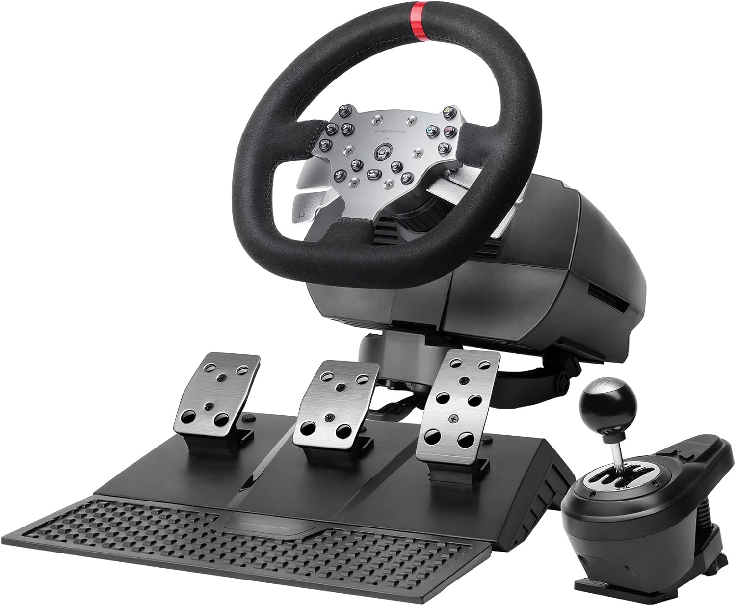Mars Gaming ▫️ MWH-RSX, volante SimRacing com Force Feedback e motor duplo, conjunto de 3 pedais com resistência progressiva, H-Shift e 12 mudanças, 14 botões personalizáveis, PC/PS4/Xbox Series X|S