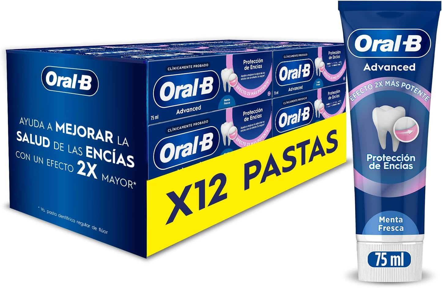 Oral-B ▫️ Advanced Gum Protection Pasta de dentes com flúor, Embalagem 12 x 75 ml, Cuidado das gengivas, Sabor a menta fresca