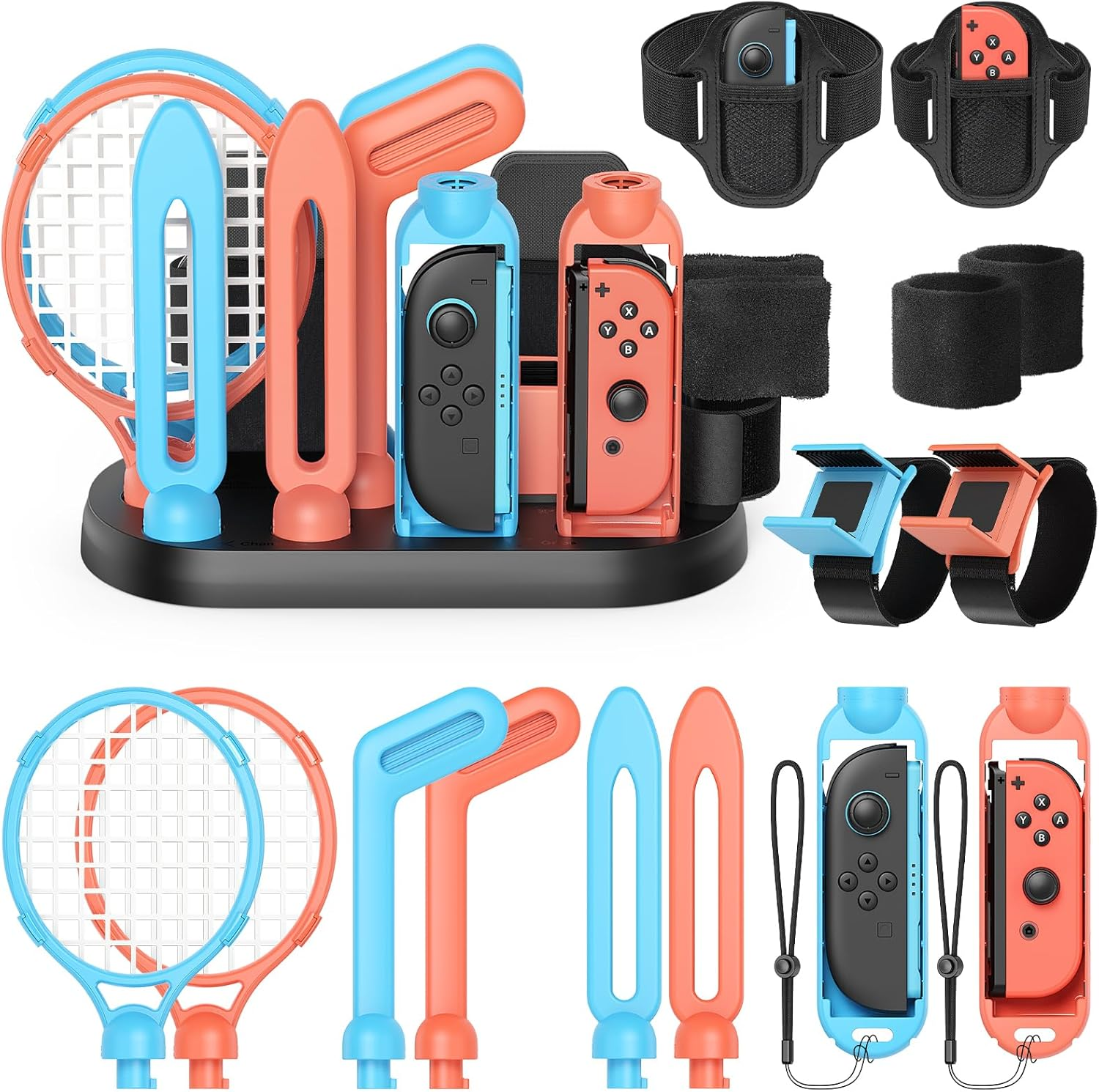 KOVA ▫️ Pacote de acessórios desportivos com estação organizadora para Nintendo Switch 2 (2025)/Switch/OLED, kit desportivo universal para festa familiar, golfe, ténis, dança, espada, equipa de futebol para