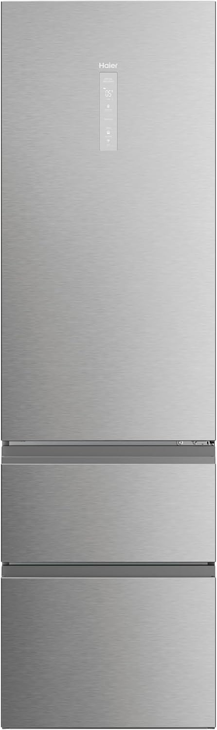 Haier ▫️ 3D 60 Series 7 Pro HTW7620ANMG - Frigorífico combinado, 414L, Gavetas de acesso direto, WIFI, Armário para garrafas, Motor Inverter, My Zone Pro, Zona de humidade, Total No Frost, 59,5x205cm, Luz diurna LED, Aço inoxidável