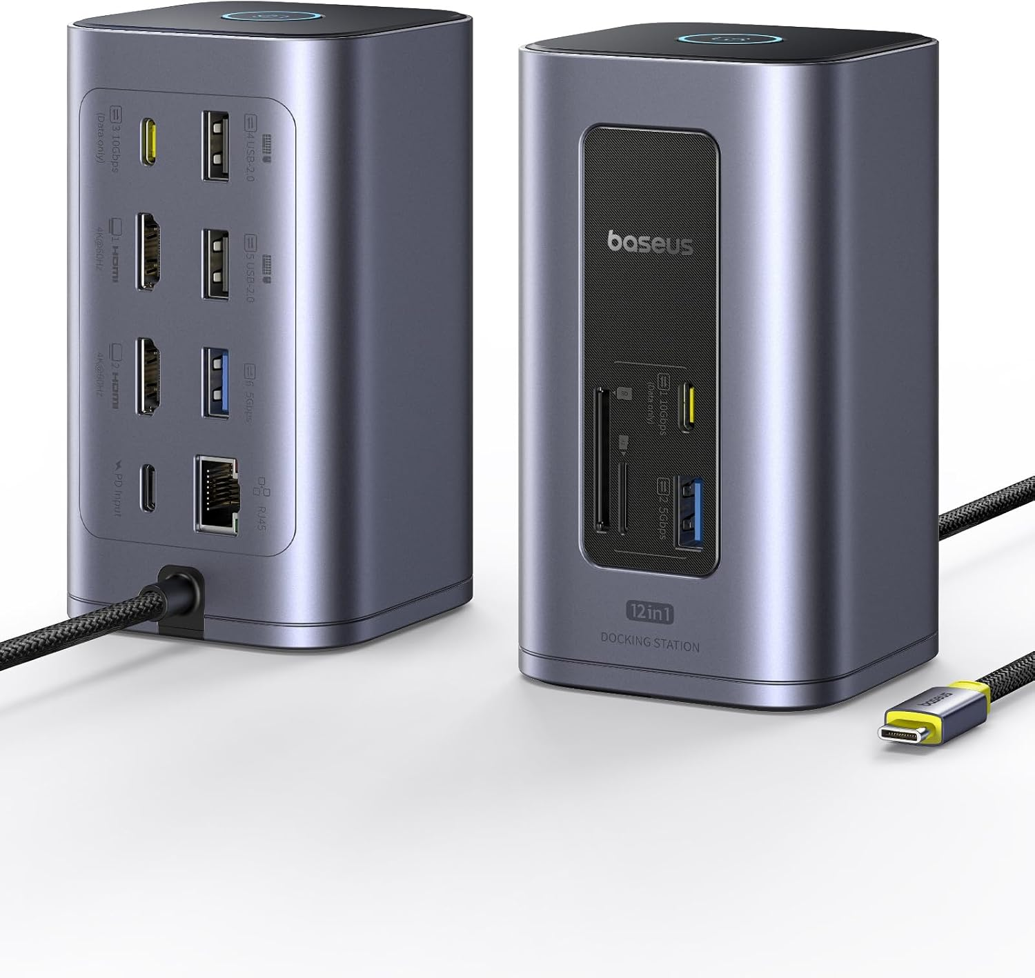 Baseus ▫️ Estação de ancoragem Nomos Air 12 em 1, estação de ancoragem para 2 monitores com 2 * 4K HDMI, USB-A/C 10Gbps, Ethernet 1 Gbps, 100W PD, HUB USB C para computador portátil DELL/HP/Lenovo/ASUS/Acer/Mac