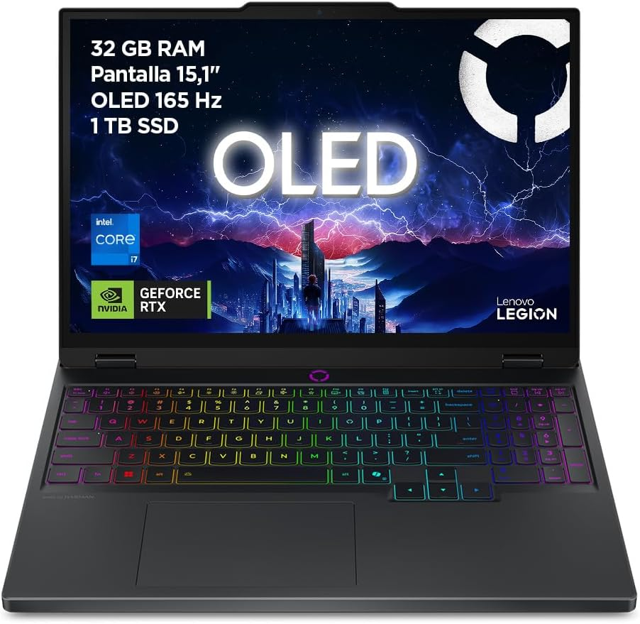 Lenovo ▫️ Legion 5 Gen 10 - IA 15.1" WQXGA OLED Gaming Laptop (Intel Core i7-13650HX, NVIDIA GeForce RTX 5070, 32GB RAM, 1TB SSD, Wi-Fi 7, Sem SO) Teclado espanhol RGB - Preto