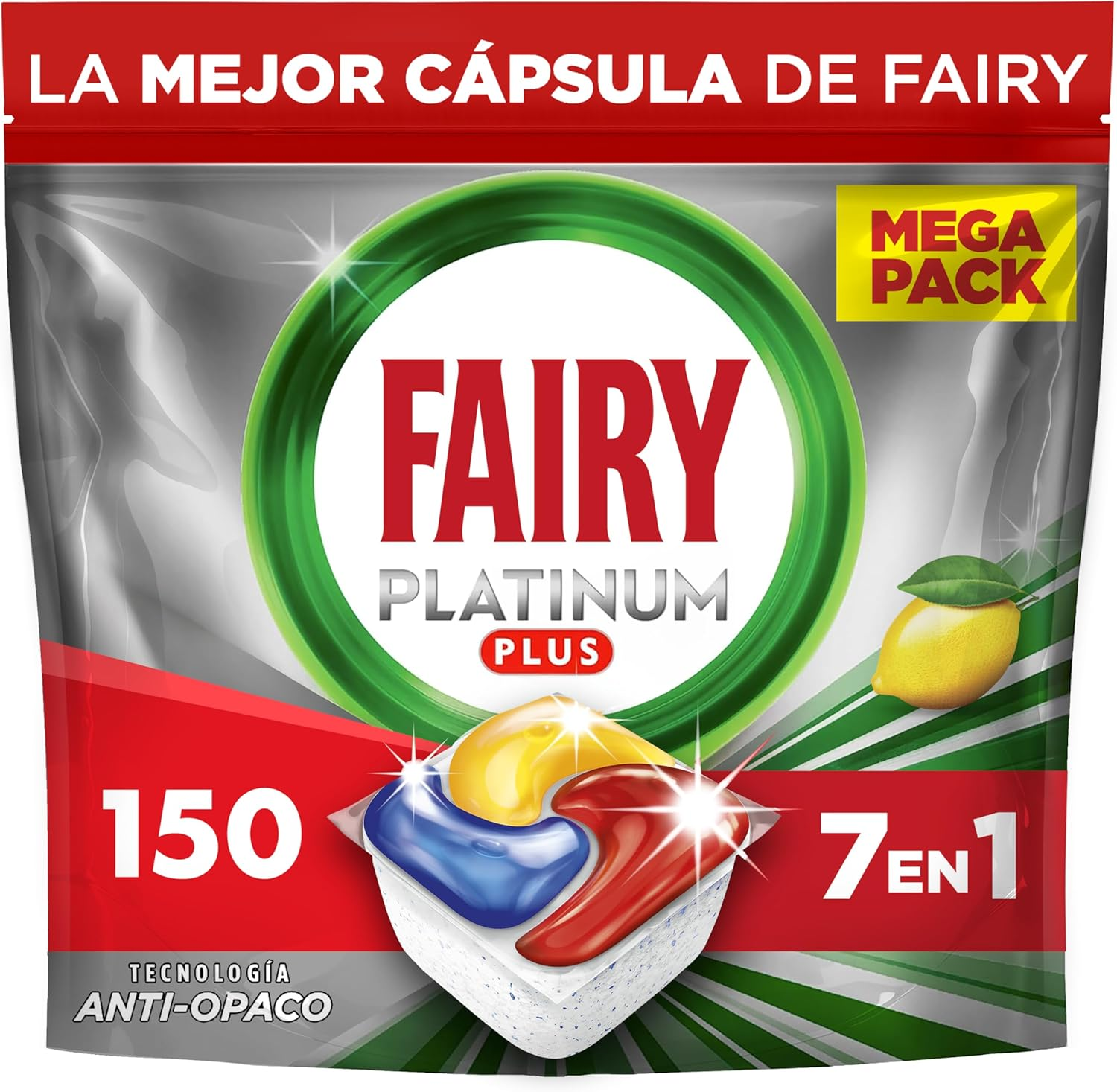 FAIRY ▫️ Platinum Plus Lemon Dishwasher Capsules All In One, 150 cápsulas, a nossa melhor limpeza que deixa a loiça como nova, elimina o embaciamento e evita o calcário