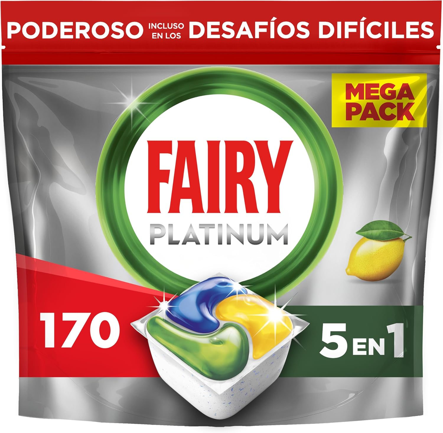 FAIRY ▫️ Platinum Lemon, Cápsulas de lavagem da loiça tudo-em-um, 170 cápsulas, para os resíduos mais difíceis, limpa até a gordura dos filtros