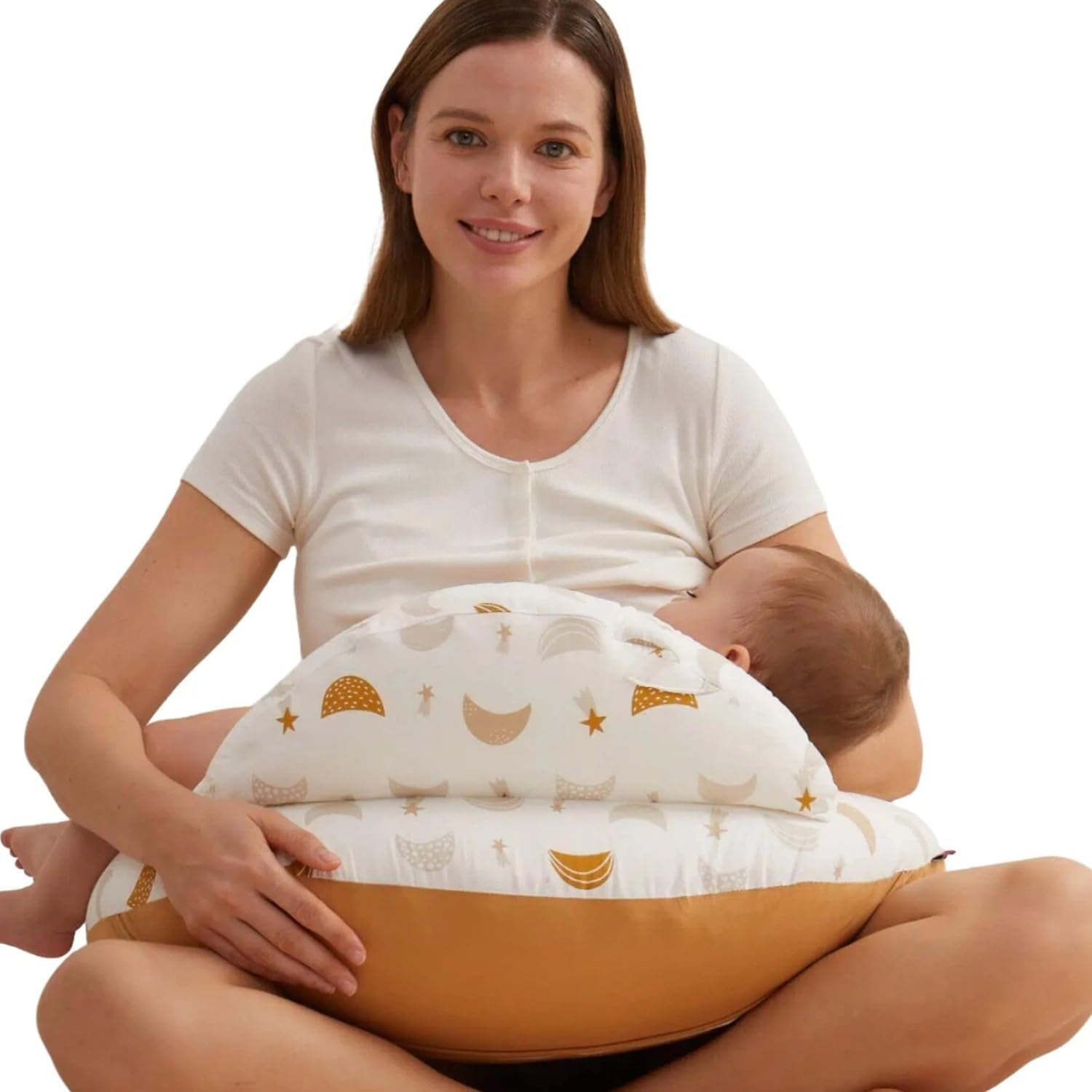 momcozy ▫️ Almofada de amamentação com rebordo de segurança - Almofada ergonómica de amamentação e apoio com correia ajustável e capa de algodão amovível, Meteor Rain