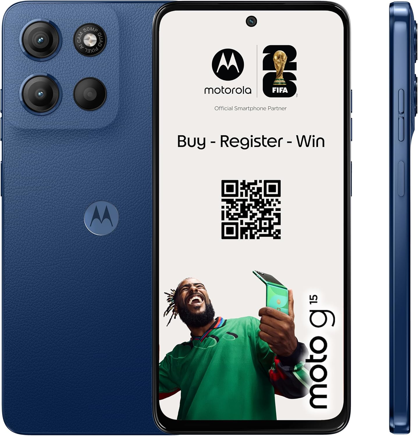 Motorola ▫️ Moto g15 24GB (8G+16GB RAM Boost)/256GB Azul, Reino Unido, ecrã FHD+ de 6,72'', sistema de câmara de 50 MP e lente ultra grande angular, bateria de 5200 mAh, carregamento TurboPower, Soft Luxe