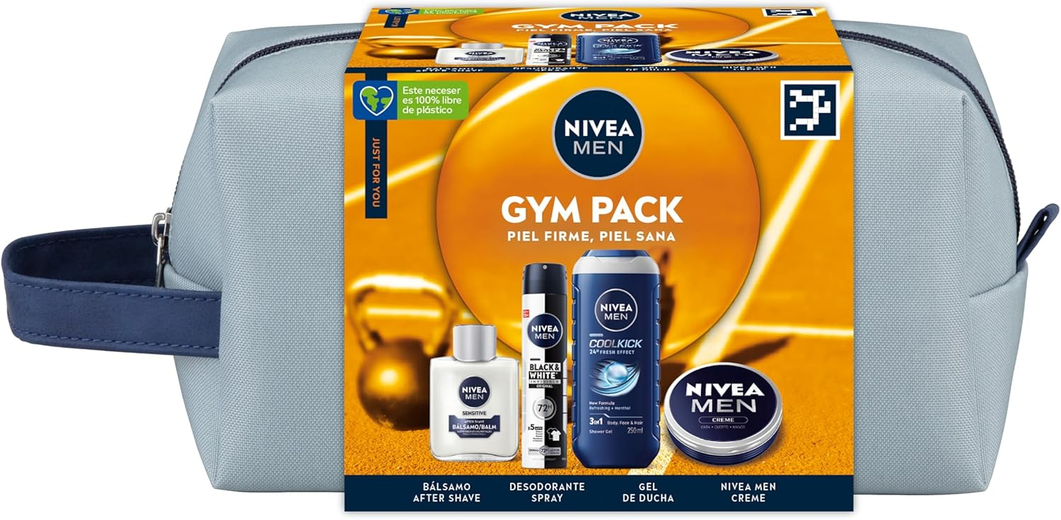 NIVEA ▫️ MEN Complete Care Pack, Conjunto de oferta para homem com creme facial 75 ml + gel de duche 250 ml + bálsamo after shave 100 ml), desodorizante em spray 200ml