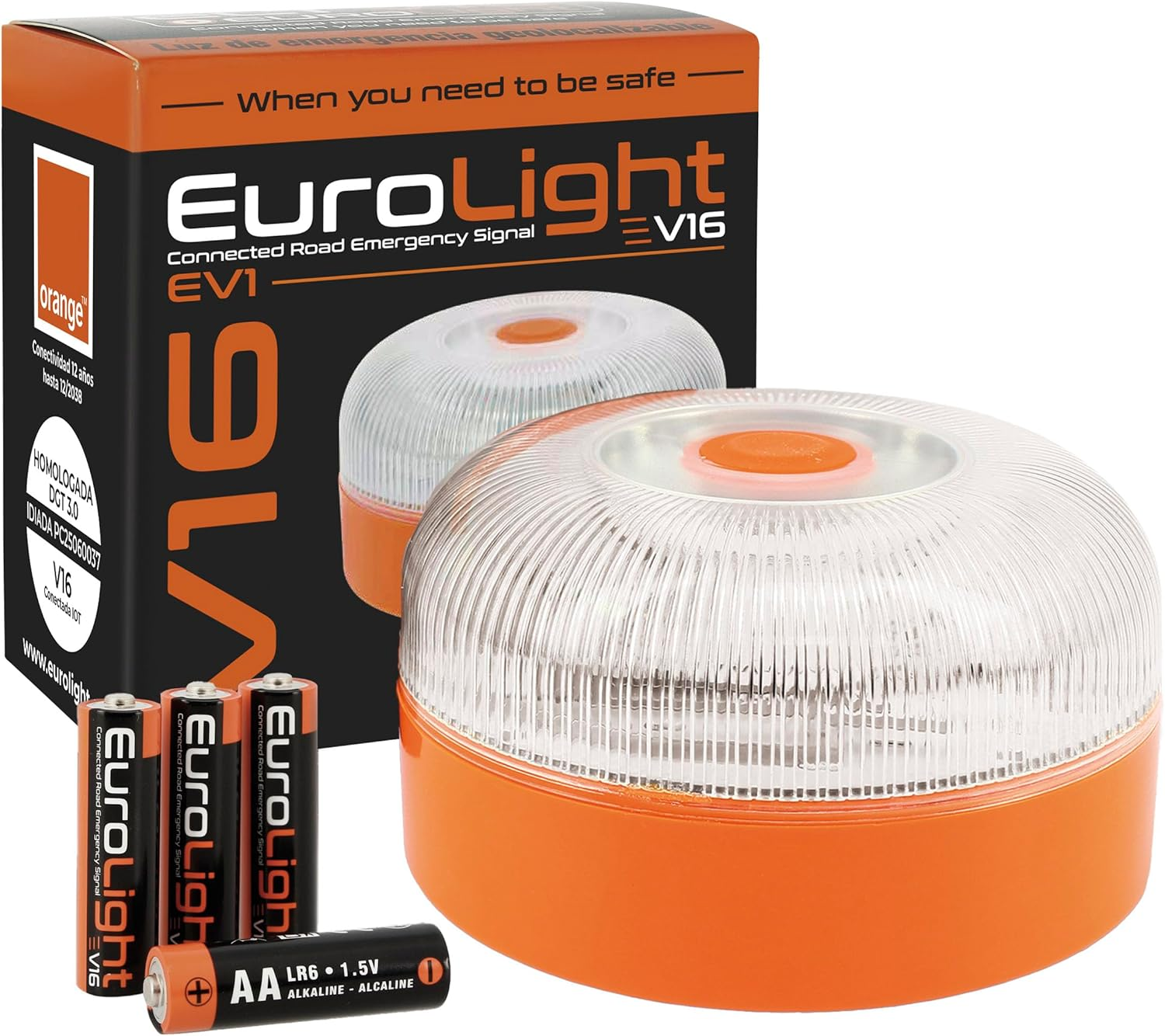 EUROLIGHT ▫️ Luz de emergência V16 com geolocalização aprovada e ligada ao DGT 3.0 SIM incorporado com plano de dados incluído Classificação IP-54 Base magnética com saco de armazenamento incluído