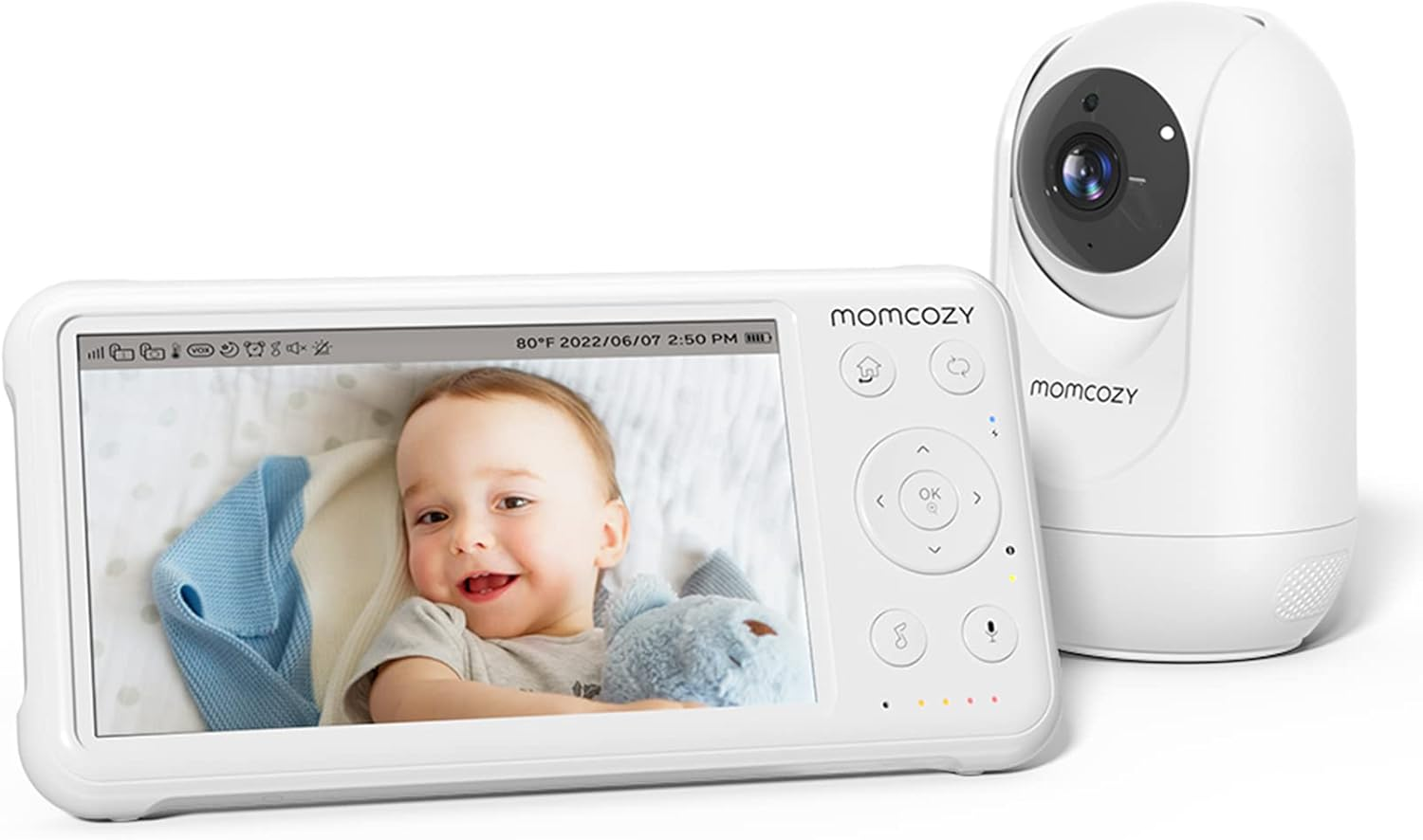 momcozy ▫️ Câmara de vigilância para bebés ligação WiFi gratuita até 300 m para máxima segurança, monitor para bebés de ecrã dividido FHD de 5" com bateria de 5000 mAh, visão nocturna e áudio bidirecional