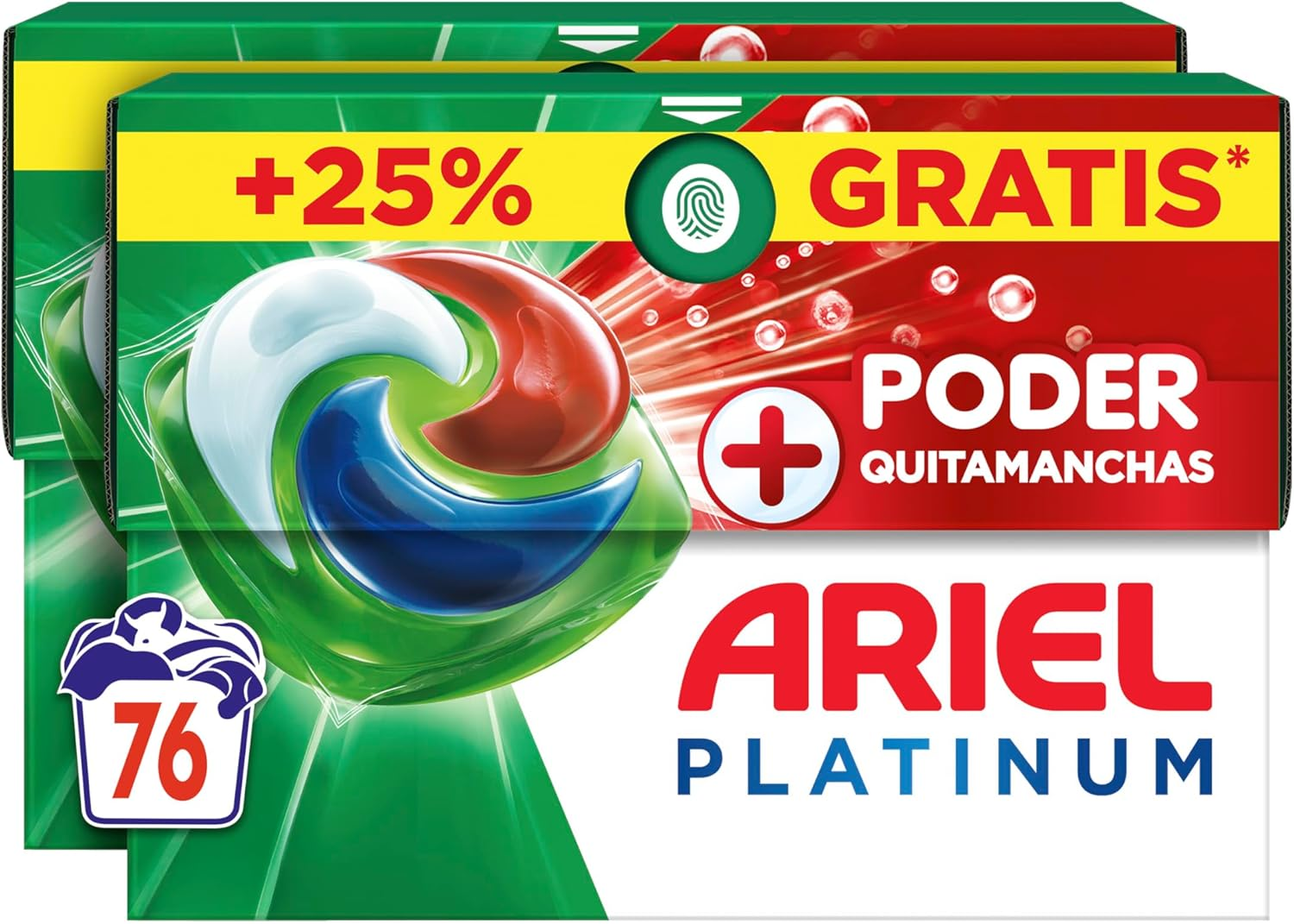 Ariel ▫️ PODS Platinum Detergente Líquido para Roupa 76 Cápsulas/Pellets, Sabão Extra Poderoso Tira-Nódoas, Limpeza Profunda