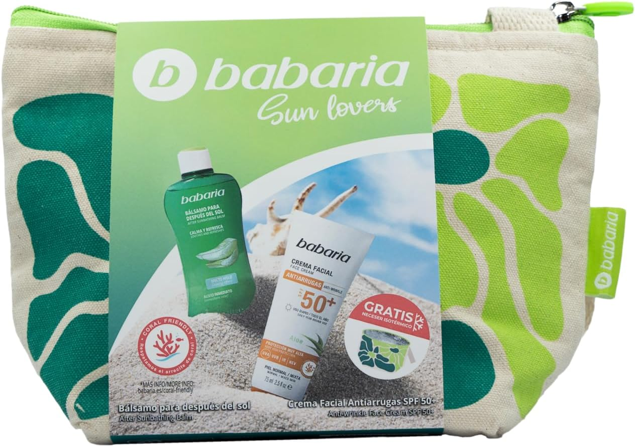 Babaria ▫️ Aloe Vera Travel Sun Kit : Protetor solar facial SPF50 e aftersun : Proteção UVA, UVB e Infravermelhos : Hidratante, Anti-idade, Resistente à água