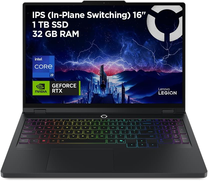 Lenovo ▫️ Legion Pro 5 Gen10- IA 16" WQXGA Gaming Laptop (Intel Core i9-14900HX, NVIDIA GeForce RTX 5070, 32GB RAM, 1TB SSD, 240Hz, WiFi 6, Sem SO) QWERTY RGB 24 Zones Inglês - Preto