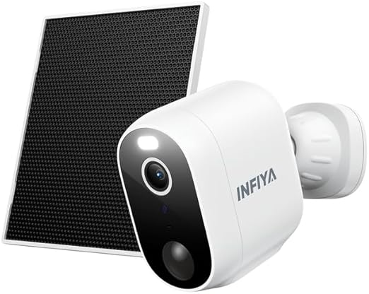 INFIYA ▫️ Câmara de vigilância WiFi exterior alimentada a energia solar - Câmara de vigilância doméstica WiFi sem fios 2K com bateria, sirene PIR, visão nocturna a cores, deteção de pessoas, WiFi 2,4 GHz, IP65