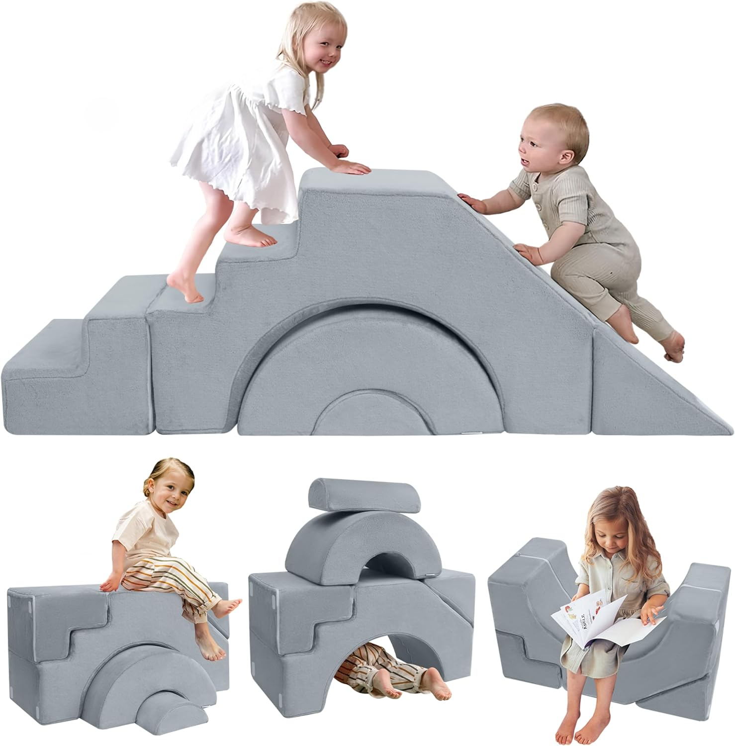 MeMoreCool ▫️ Sofá de brincar para crianças, sofá modular de blocos de construção, sofá-cama para bebé para trepar e gatinhar, blocos de construção para quarto de crianças ou sala de jogos, mini sofá com