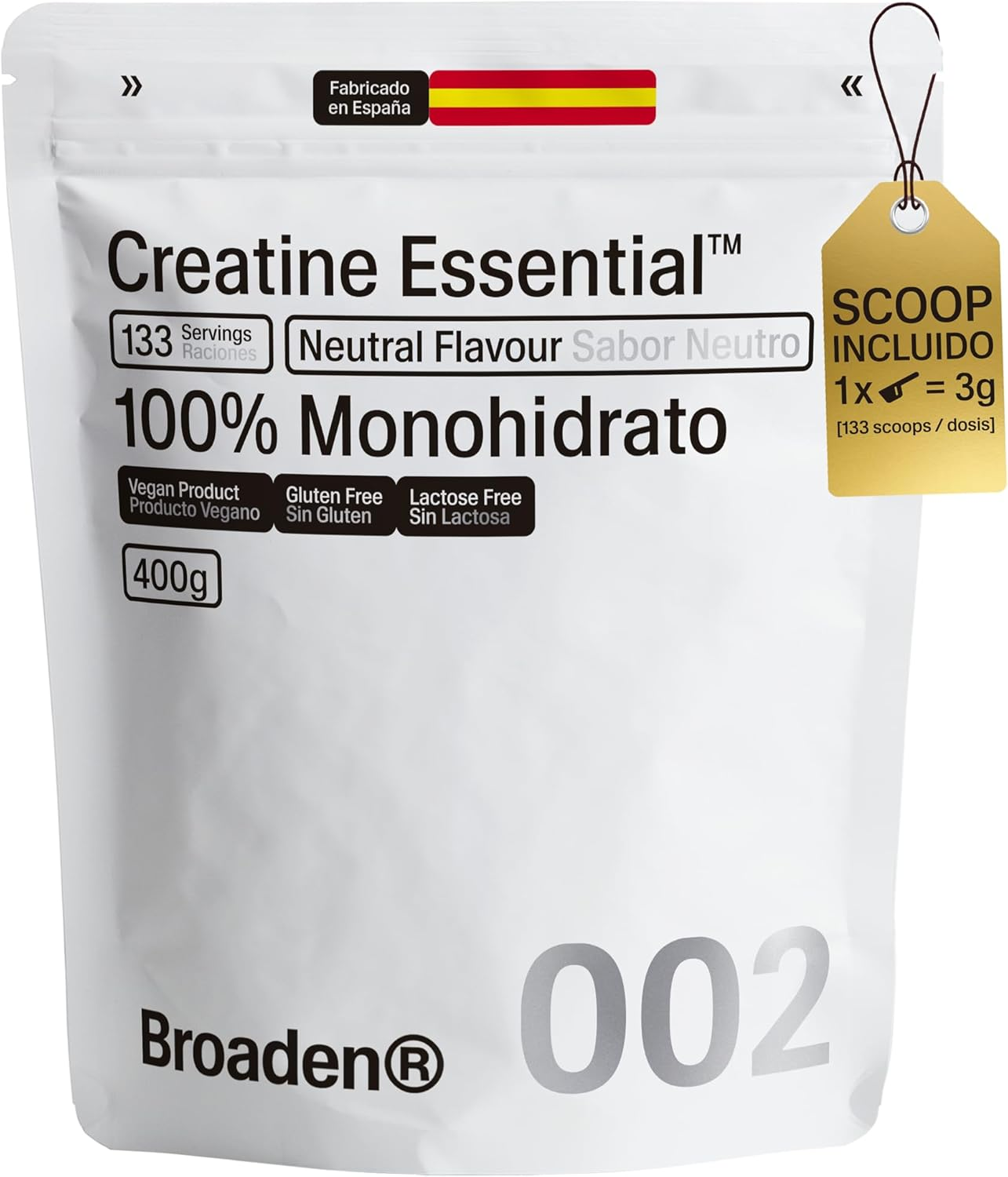 BROADEN ▫️ 400g de Creatina Monohidrato em pó sem sabor com 133 doses | Creatina Monohidrato 100% micronizada | Inclui doseador | Sem aditivos | Não OGM, Vegan, Sem glúten.