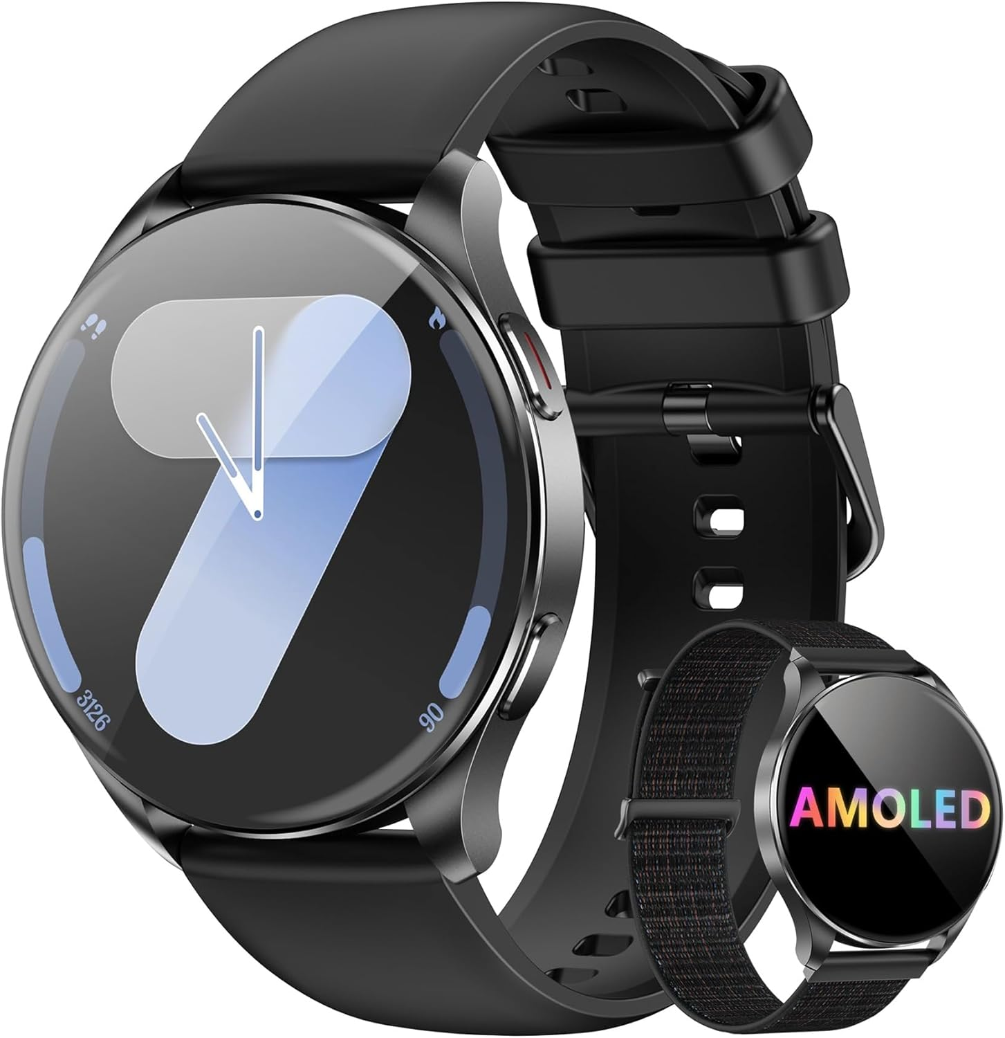 Blackview ▫️ Smartwatch, Chamada Bluetooth, Ecrã AMOLED de 1,43 polegadas, Monitor de SpO2/Pulsómetro/Sono, Smartwatch para homem e mulher com mais de 100 modos desportivos, Mensagem Whatsapp, Android e iOS