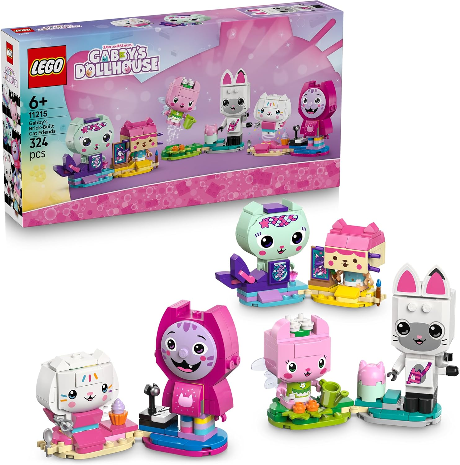LEGO ▫️ Gabby's Dollhouse Gabby's Feline Friends to Build - 6 figuras de animais, incluindo Hadigata e Siregata com suporte - Gatos de brincar - Prenda para raparigas com mais de 6 anos - 11215
