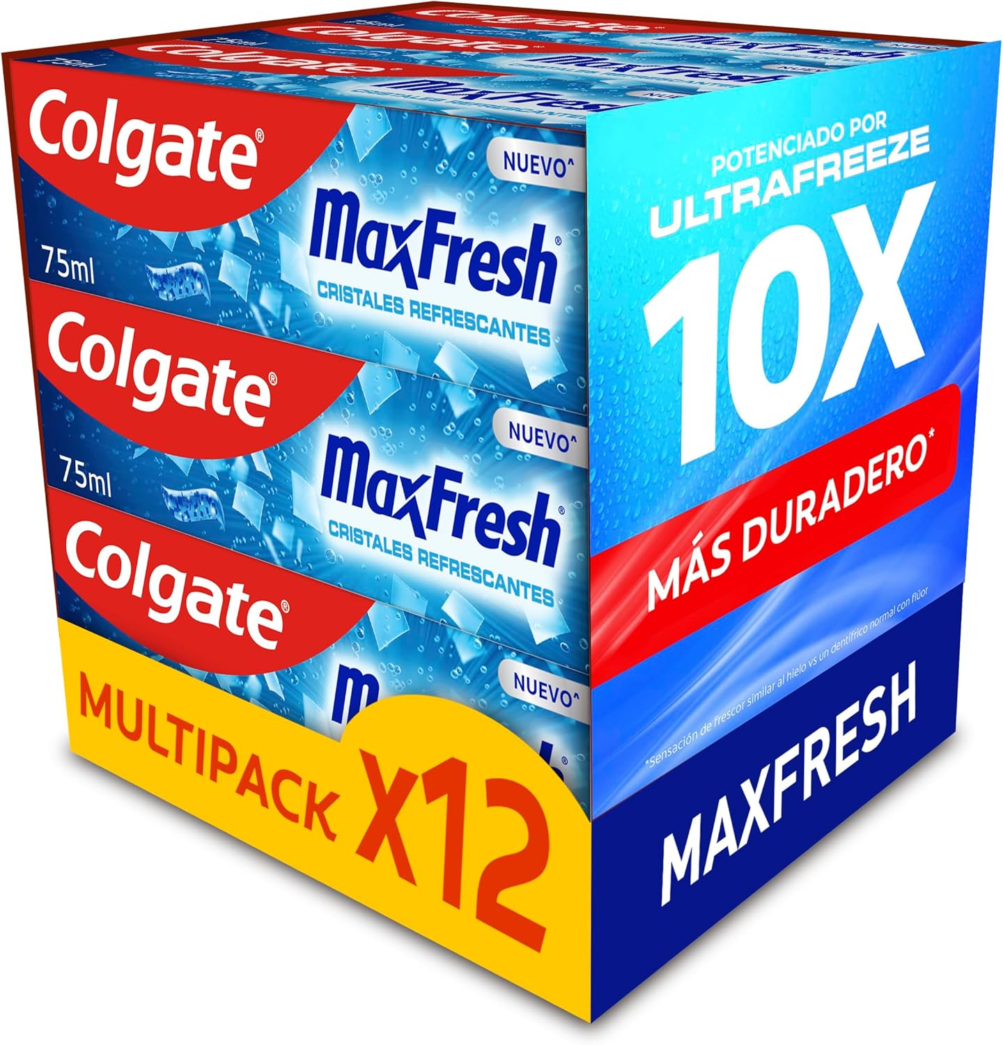 Colgate ▫️ Max White Pasta de dentes com cristais refrescantes Embalagem 12 x 75 ml - Sabor a menta - Pasta de dentes com flúor - Sensação de frescura instantânea e 10 vezes mais duradoura