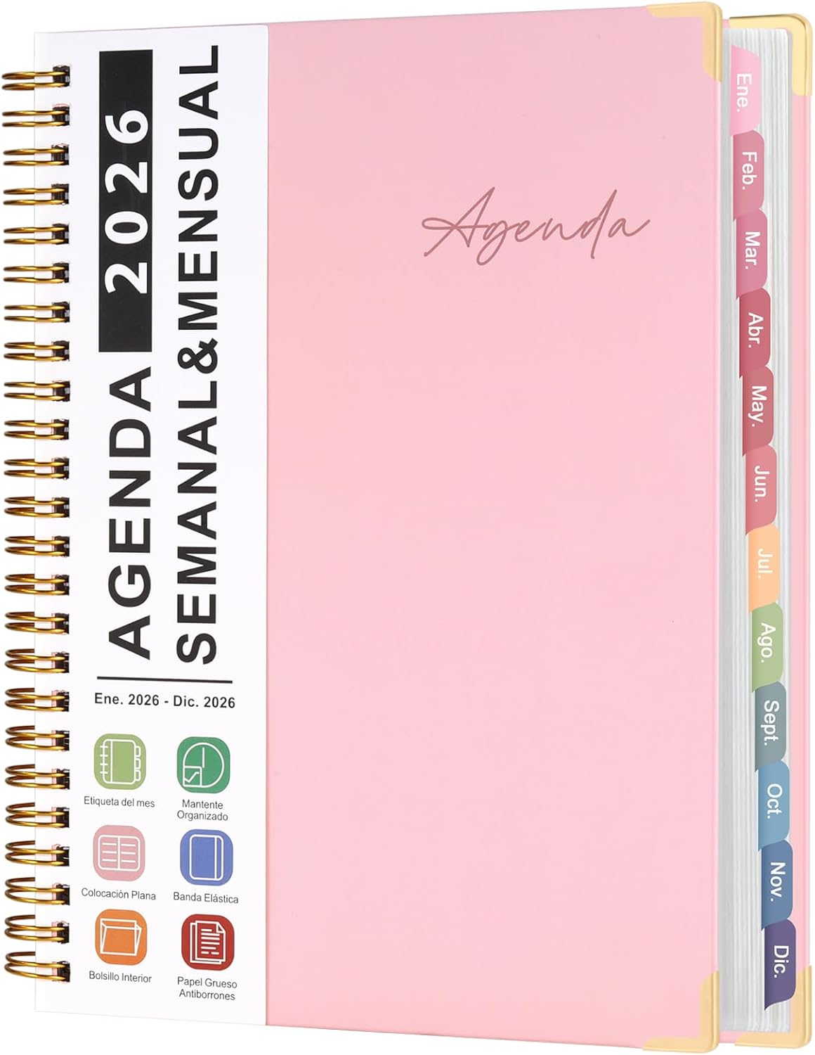 NATTHSWE ▫️ Agenda 2026(Jan.-Dez.), agenda semanal e mensal espanhola com separadores coloridos | encadernação em espiral | para escritório, universidade, ginásio