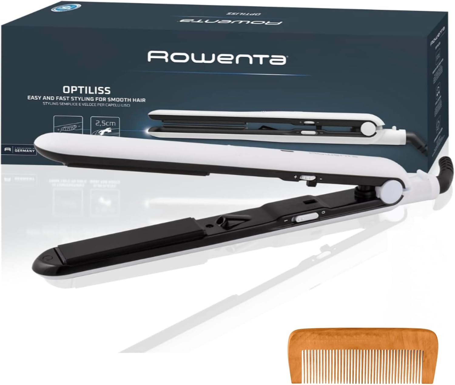 Rowenta ▫️ Optiliss, alisador, revestimento cerâmico, alisa o cabelo, 11 definições de temperatura até 230 °C, alisamento eficiente, 30 segundos de aquecimento, sistema de bloqueio, SF33320PA