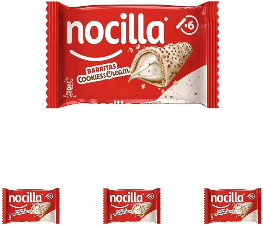 Nocilla ▫️ Cookies&Cream, com Creme de Leite e Avelã e Bolachas de Cacau, sem óleo de palma - Embalagem de 6 - 129g (Embalagem de 4)