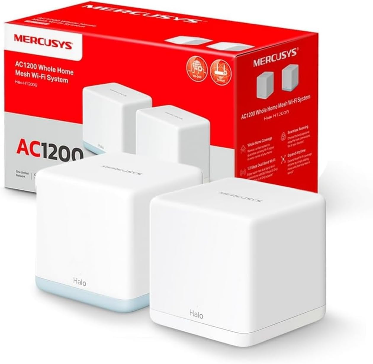 MERCUSYS ▫️ Halo H1200G(2-Pack) - Sistema Wi-Fi AC1200 Dual Band Mesh até 1,2 Gbps, cobertura ampla para casa, roaming contínuo, aplicação de configuração, 2 portas Gigabit