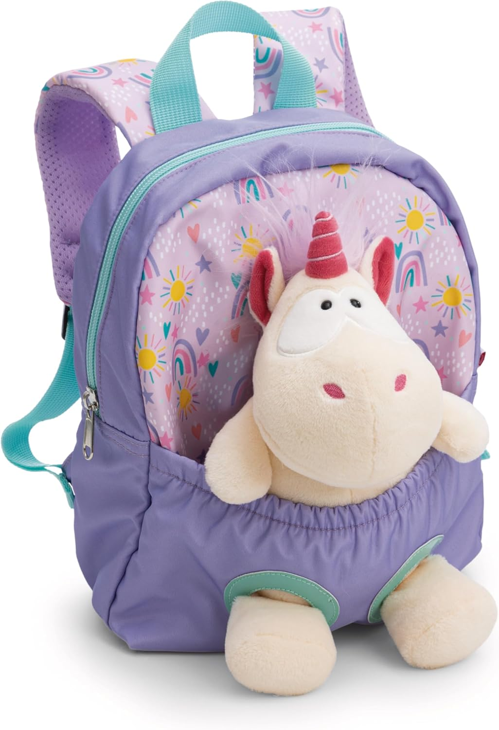 NICI ▫️ Mochila infantil Lilás 21 × 26 cm com unicórnio de pelúcia destacável de 25 cm, muito macia e fofa, para meninos e meninas de 2 a 5 anos - 62690