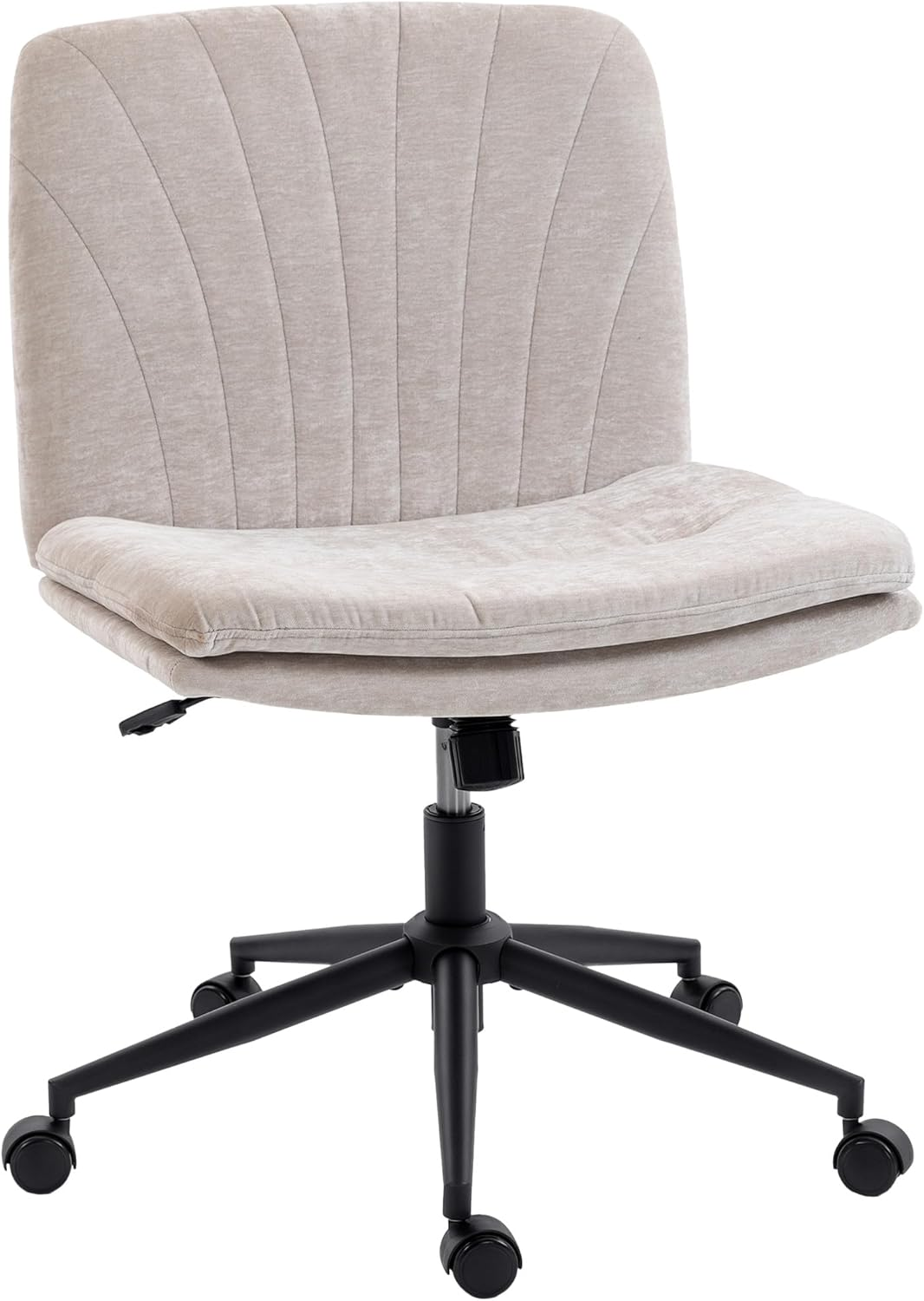 HOMCOM ▫️ Cadeira de escritório Pernas cruzadas, cadeira de secretária com assento largo, sem braços, rodízios, altura regulável, giratória, função cantilever, estofo em chenille, 62x67x83-93 cm, bege