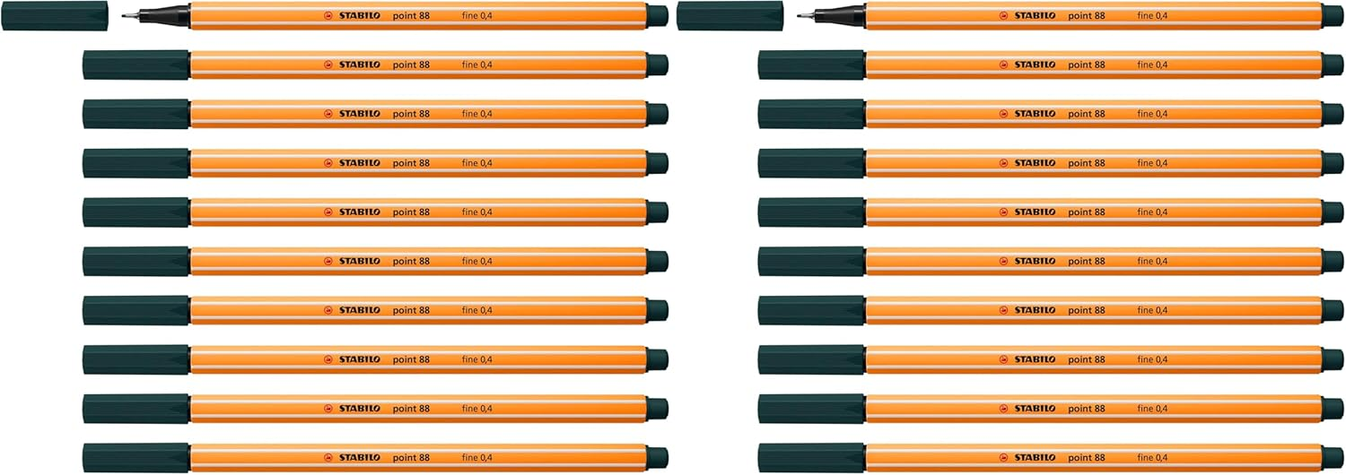 STABILO ▫️ Caneta de ponta fina ponto 88 - caixa com 10 unidades verde azeitona (embalagem de 2)