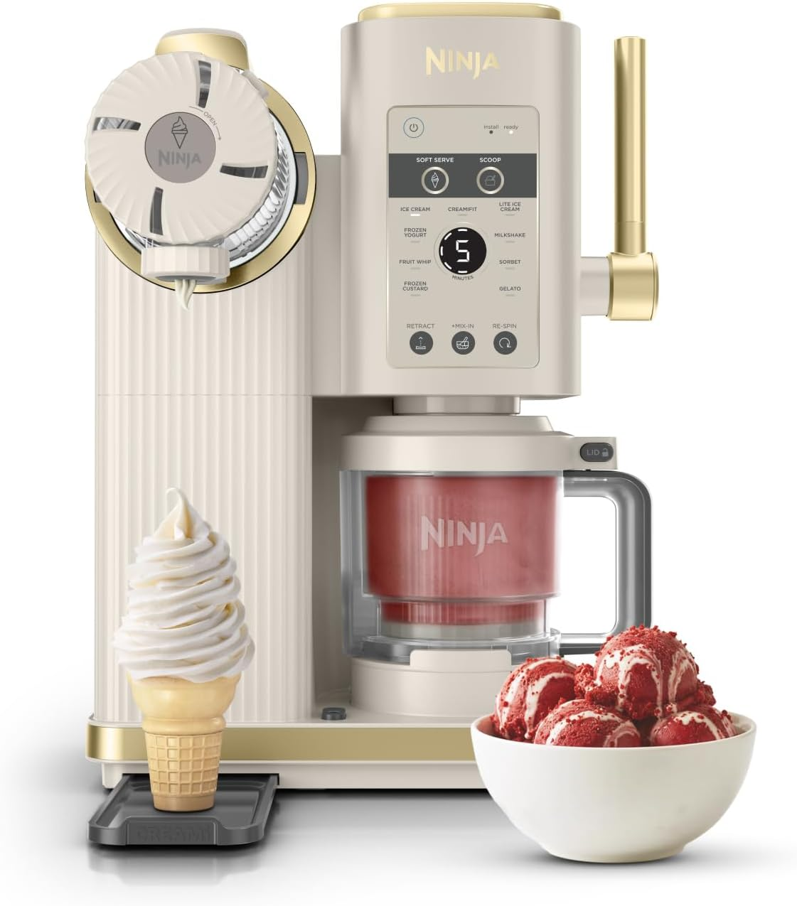 Ninja ▫️ CREAMi Scoop & Swirl A máquina de gelados de 2 cubas com 13 funções prepara gelados, sorvetes, gelados, batidos e muito mais, com a opção de adicionar extras, pedra/dourada, NC701EUSTGD
