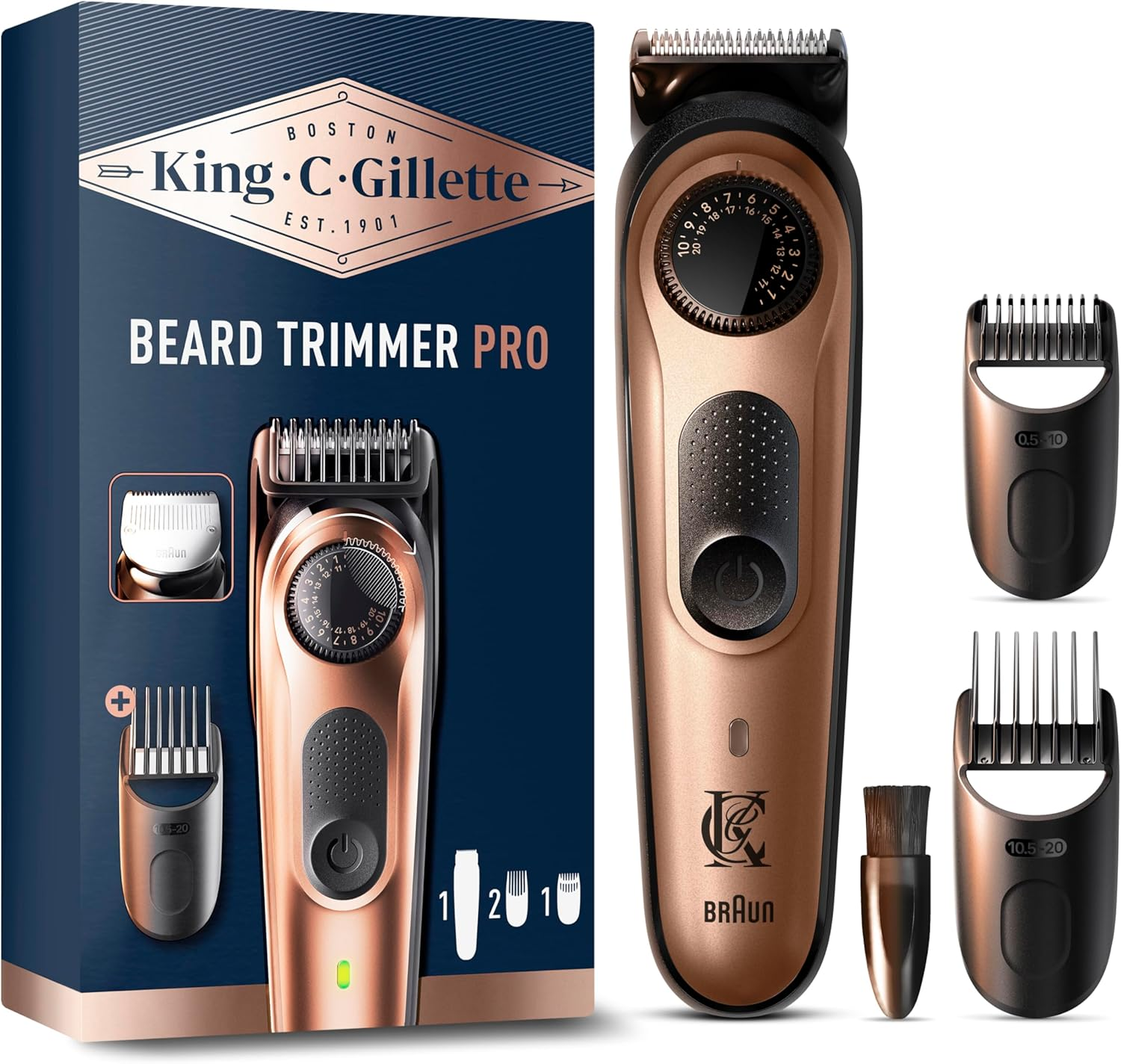 King C. Gillette ▫️ Men's Beard Trimmer PRO, aparador de pêlos 4 em 1 com 40 comprimentos, 6 acessórios, carregador e estojo, máquina de cortar pêlos sem fios com lâmina afiada de longa duração